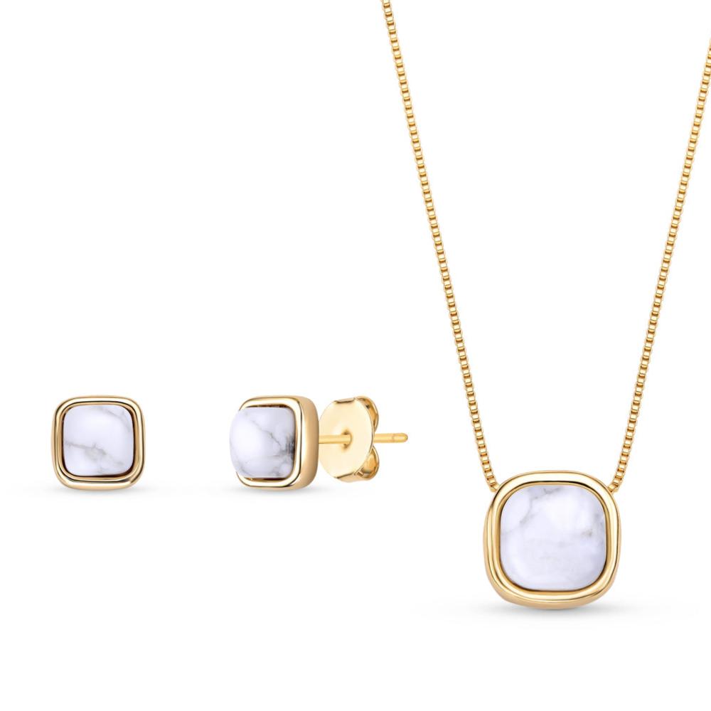 Rounded Square Gold Plated Necklace & Earring Set w/ Natural Gemstones - Brazil GemsBrazil GemsRounded Square Gold Plated Necklace & Earring Set w/ Natural GemstonesNecklace & Earring Set14GP0396 - 114