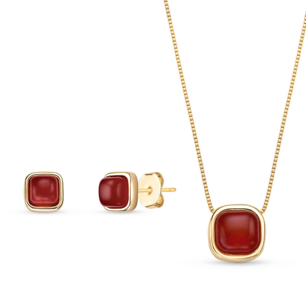 Rounded Square Gold Plated Necklace & Earring Set w/ Natural Gemstones - Brazil GemsBrazil GemsRounded Square Gold Plated Necklace & Earring Set w/ Natural GemstonesNecklace & Earring Set14GP0396 - 122