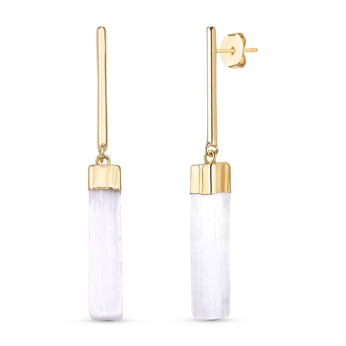 Selenite Dangle Style 18K Gold Plated Earrings - Brazil GemsBrazil GemsSelenite Dangle Style 18K Gold Plated EarringsEarrings11GP0095 - 127