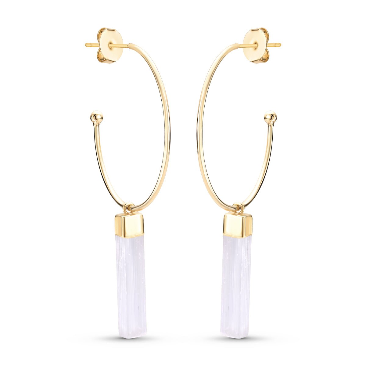 Selenite Hoop and Dangle 18K Gold Plated Earrings - Brazil GemsBrazil GemsSelenite Hoop and Dangle 18K Gold Plated EarringsEarrings11GP0094 - 127