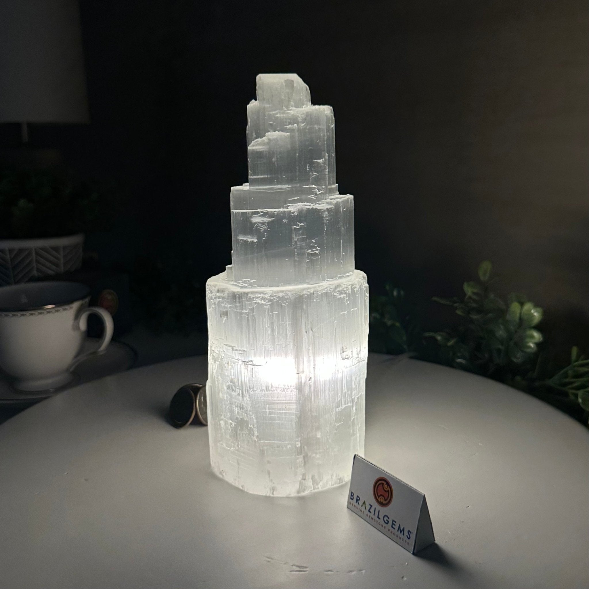 Selenite Tower Crystal Night Light, 3.1 lbs & 8" Tall 5802ST - 011 - Brazil GemsBrazil GemsSelenite Tower Crystal Night Light, 3.1 lbs & 8" Tall 5802ST - 011Night Lights5802ST - 011