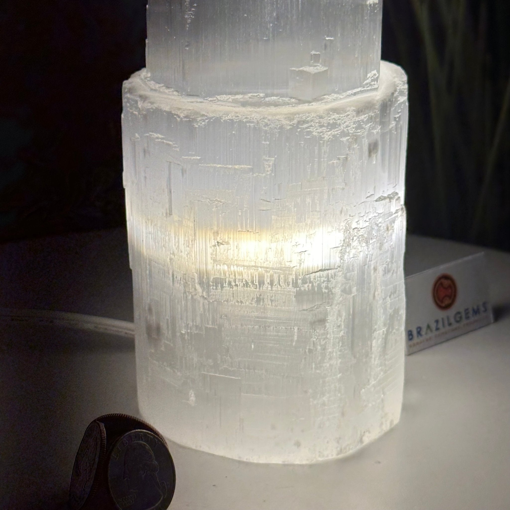 Selenite Tower Crystal Night Light, 3.1 lbs & 8" Tall 5802ST - 011 - Brazil GemsBrazil GemsSelenite Tower Crystal Night Light, 3.1 lbs & 8" Tall 5802ST - 011Night Lights5802ST - 011