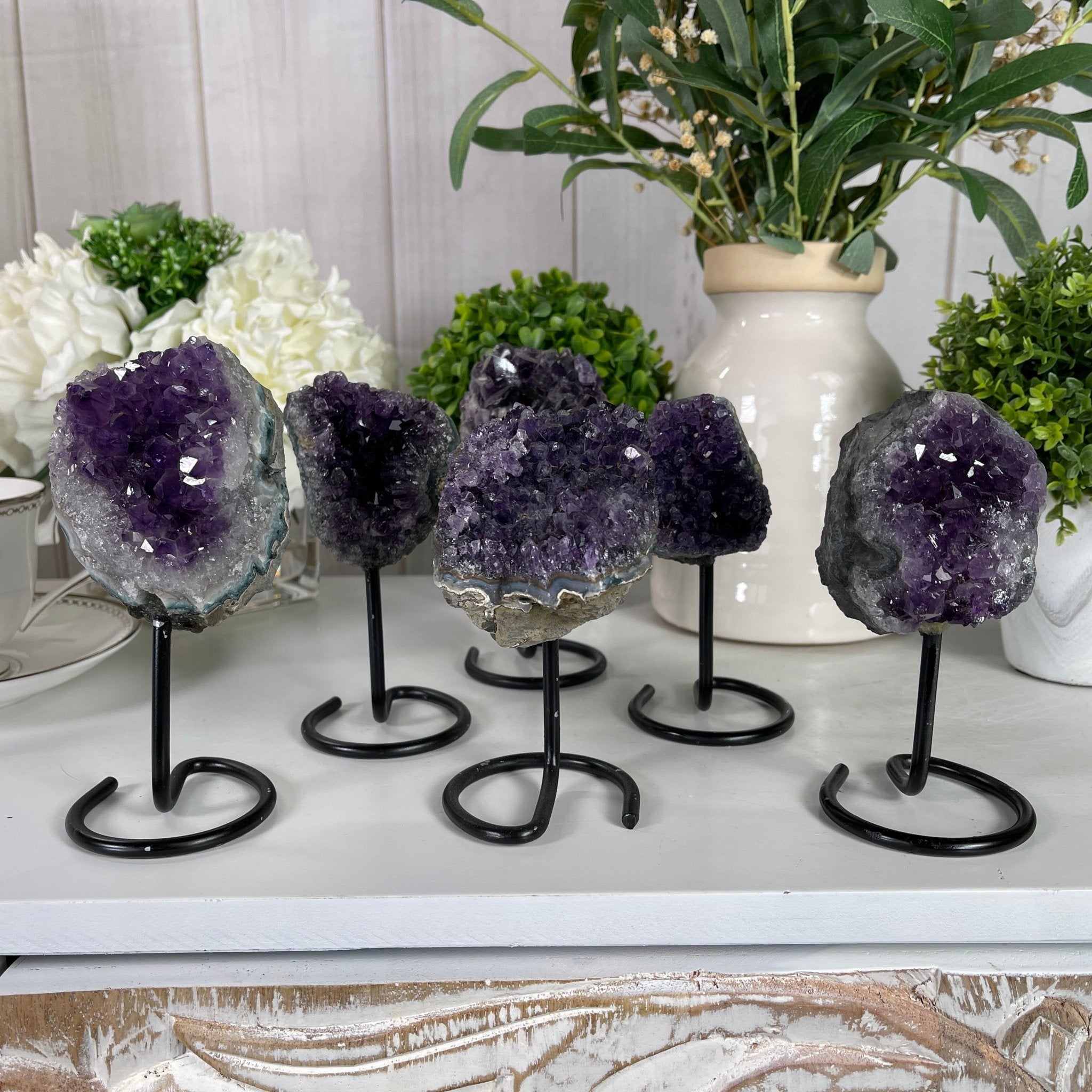 Small Amethyst Cluster on a Metal Stand, Various Options #5490 - Brazil GemsBrazil GemsSmall Amethyst Cluster on a Metal Stand, Various Options #5490Small Clusters on Metal Bases5490-0044