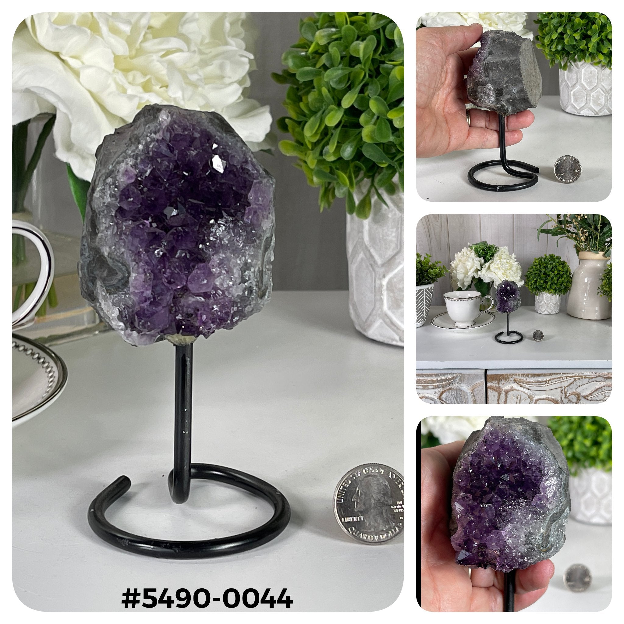 Small Amethyst Cluster on a Metal Stand, Various Options #5490 - Brazil GemsBrazil GemsSmall Amethyst Cluster on a Metal Stand, Various Options #5490Small Clusters on Metal Bases5490-0044