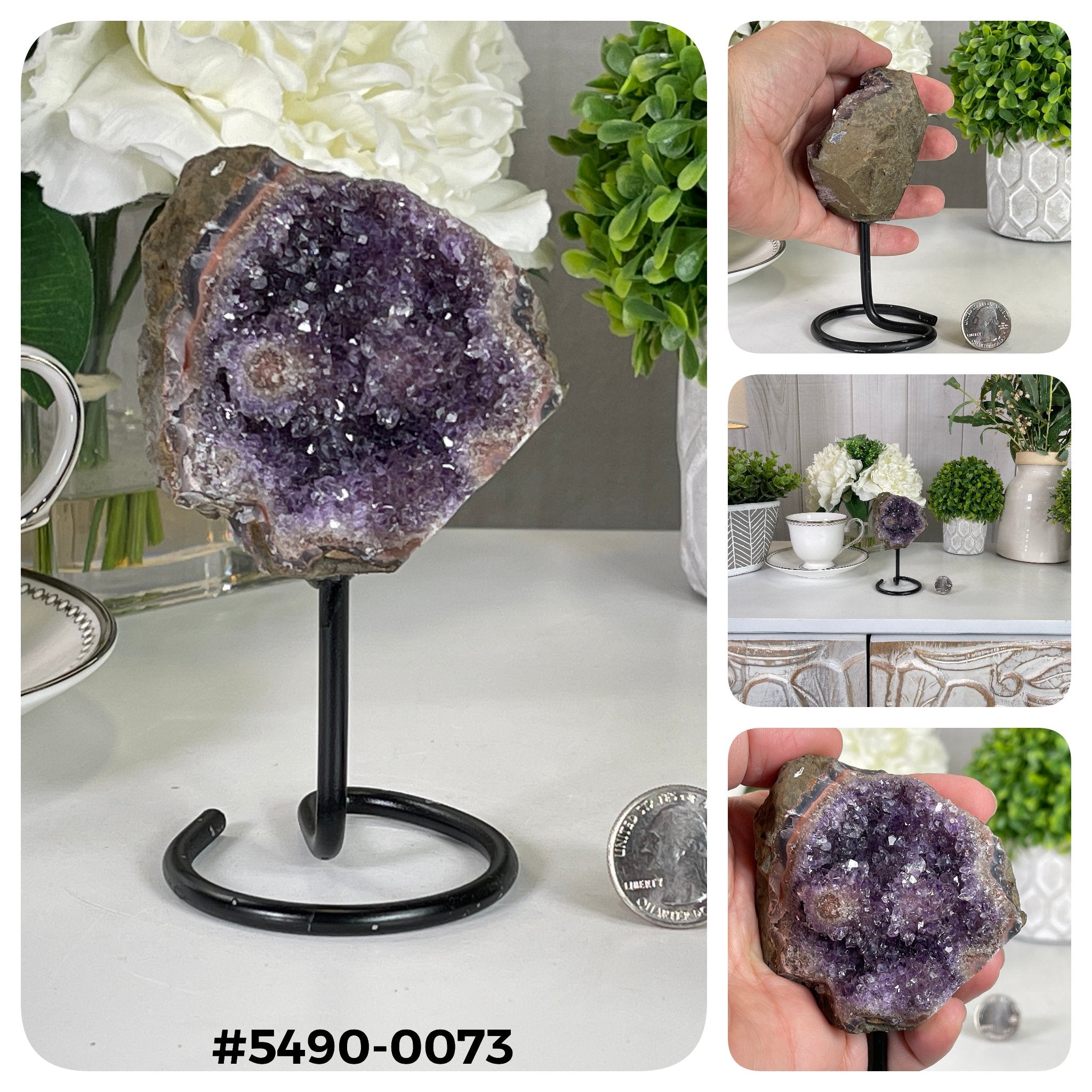 Small Amethyst Cluster on a Metal Stand, Various Options #5490 - Brazil GemsBrazil GemsSmall Amethyst Cluster on a Metal Stand, Various Options #5490Small Clusters on Metal Bases5490-0073