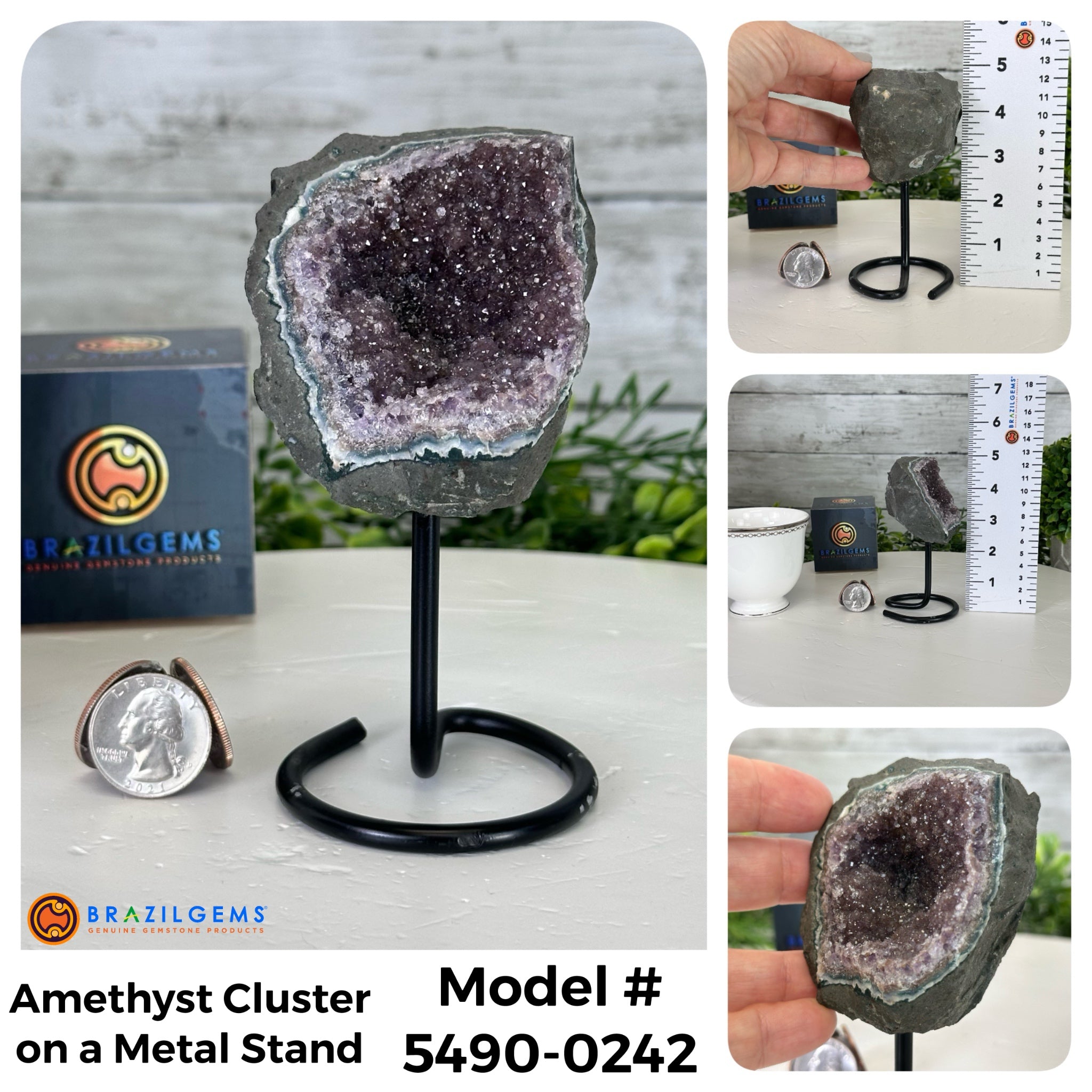 Small Amethyst Cluster on a Metal Stand, Various Options #5490 - Brazil GemsBrazil GemsSmall Amethyst Cluster on a Metal Stand, Various Options #5490Small Clusters on Metal Bases5490-0242
