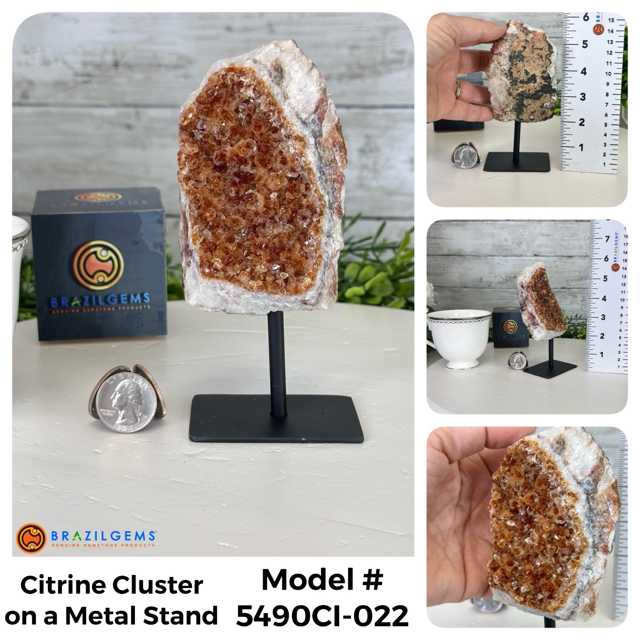 Small Citrine Cluster on a Metal Stand, Select Your Item #5490CI - Brazil GemsBrazil GemsSmall Citrine Cluster on a Metal Stand, Select Your Item #5490CISmall Clusters on Metal Bases5490CI-022