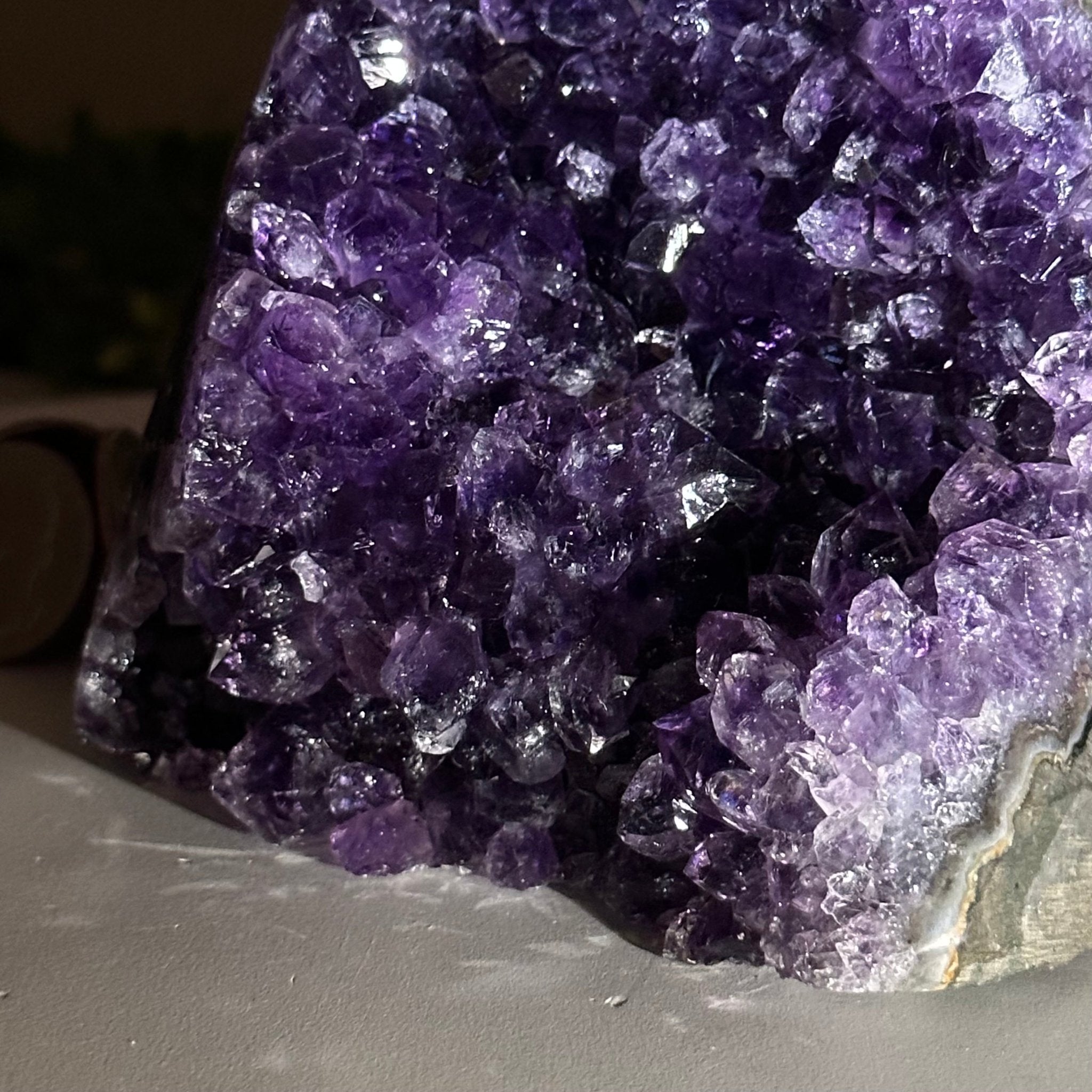 Small Extra Plus Quality Amethyst Cluster Flat Base, 4.6" Tall 5611 - 0925 - Brazil GemsBrazil GemsSmall Extra Plus Quality Amethyst Cluster Flat Base, 4.6" Tall 5611 - 0925Small Clusters with Flat Bases5611 - 0925