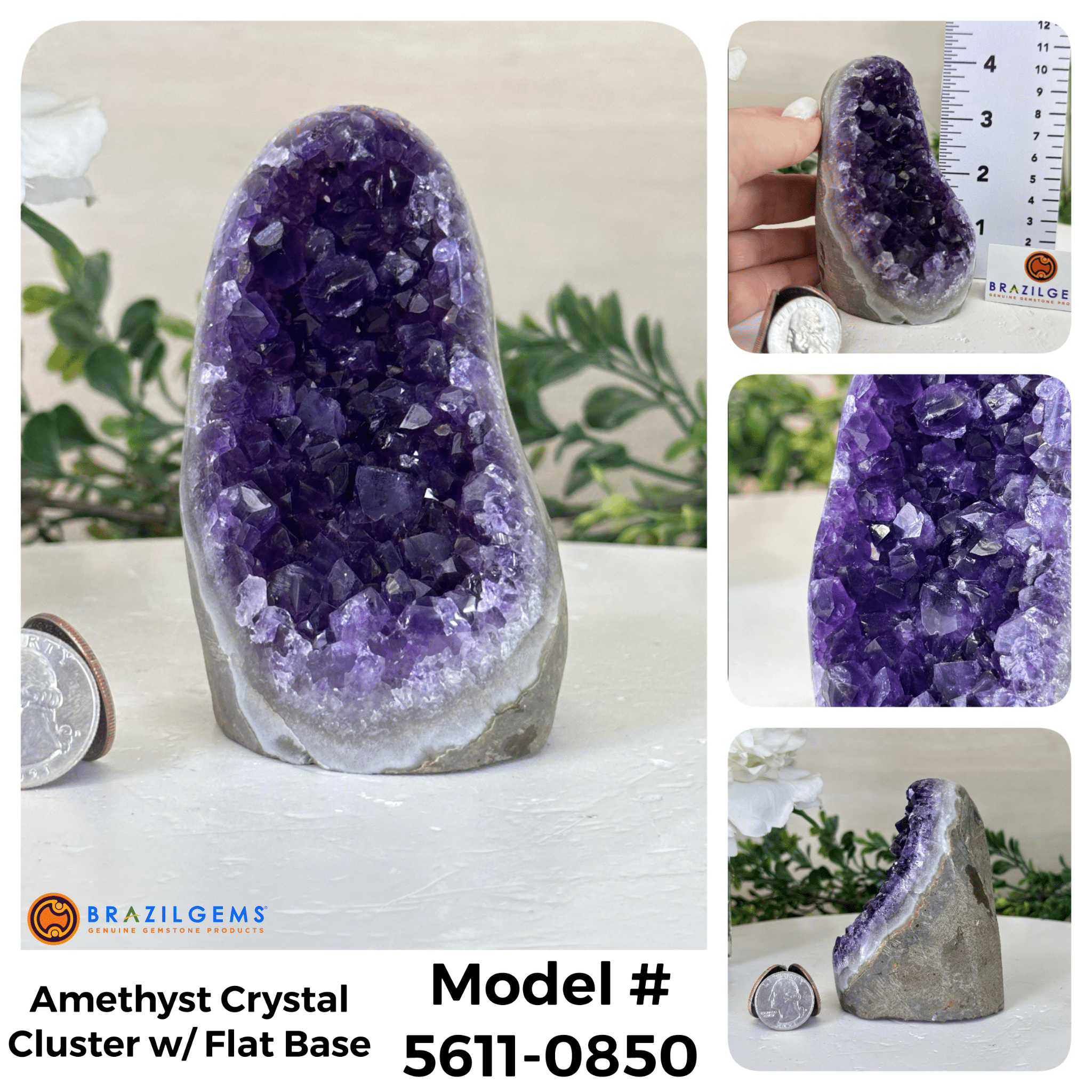 Small Extra Plus Quality Amethyst Crystal Cluster w/ flat base, Various Options #5611 - Brazil GemsBrazil GemsSmall Extra Plus Quality Amethyst Crystal Cluster w/ flat base, Various Options #5611Small Clusters with Flat Bases5611 - 0850