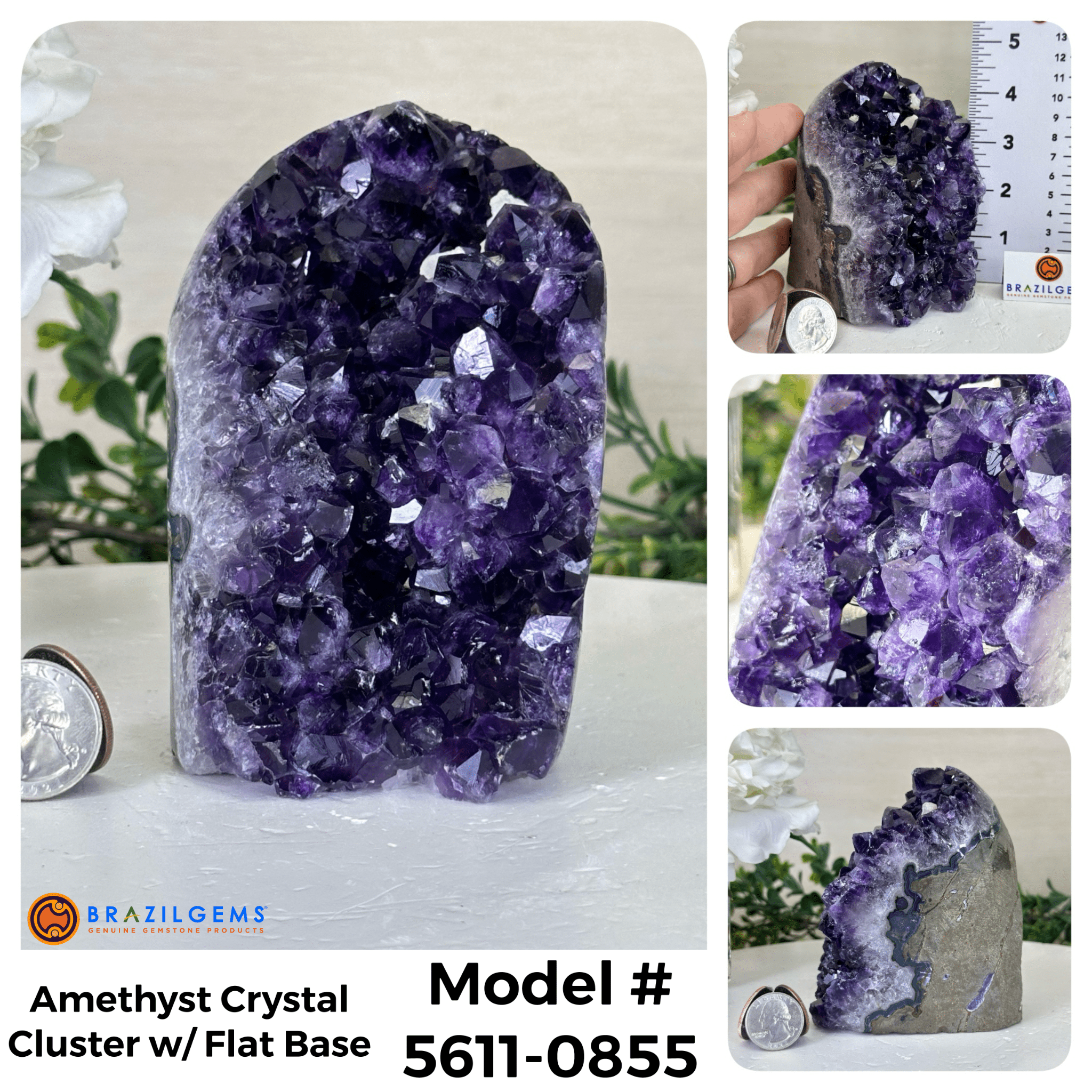 Small Extra Plus Quality Amethyst Crystal Cluster w/ flat base, Various Options #5611 - Brazil GemsBrazil GemsSmall Extra Plus Quality Amethyst Crystal Cluster w/ flat base, Various Options #5611Small Clusters with Flat Bases5611 - 0855