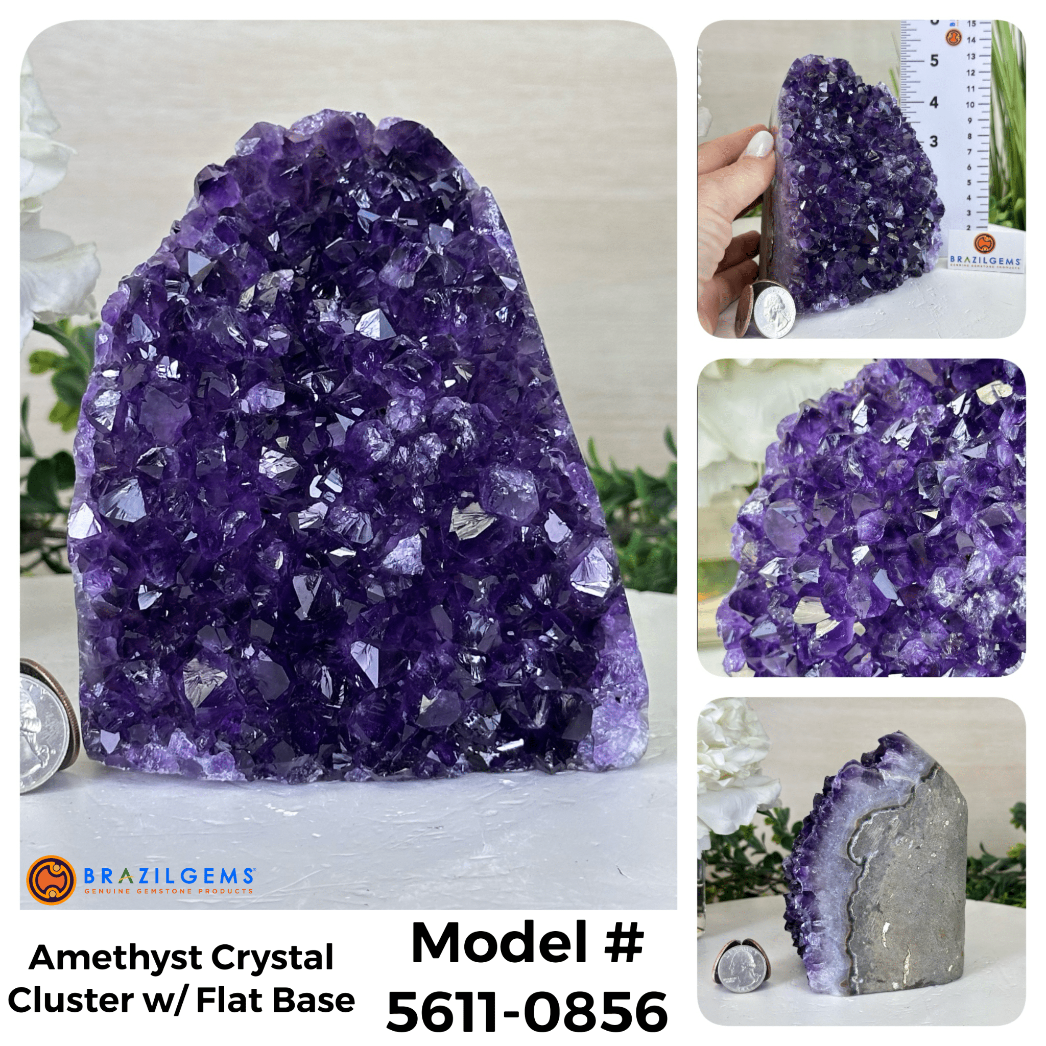 Small Extra Plus Quality Amethyst Crystal Cluster w/ flat base, Various Options #5611 - Brazil GemsBrazil GemsSmall Extra Plus Quality Amethyst Crystal Cluster w/ flat base, Various Options #5611Small Clusters with Flat Bases5611 - 0856