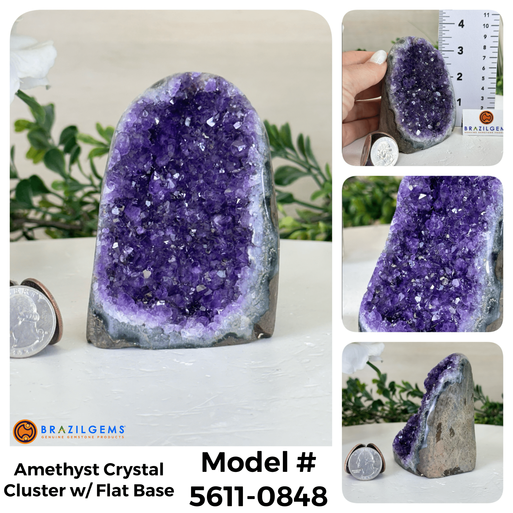 Small Extra Plus Quality Amethyst Crystal Cluster w/ flat base, Various Options #5611 - Brazil GemsBrazil GemsSmall Extra Plus Quality Amethyst Crystal Cluster w/ flat base, Various Options #5611Small Clusters with Flat Bases5611 - 0848