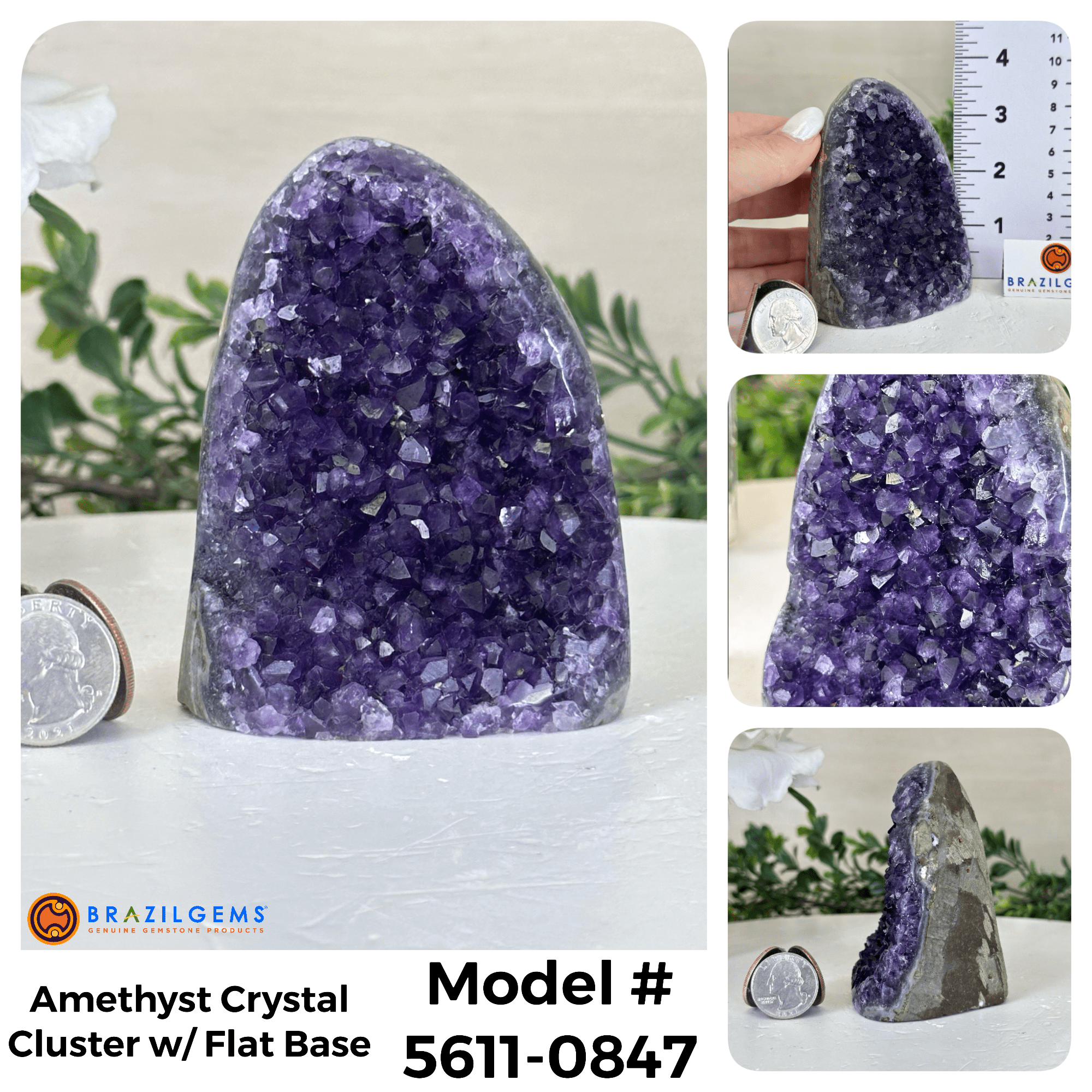 Small Extra Plus Quality Amethyst Crystal Cluster w/ flat base, Various Options #5611 - Brazil GemsBrazil GemsSmall Extra Plus Quality Amethyst Crystal Cluster w/ flat base, Various Options #5611Small Clusters with Flat Bases5611 - 0847