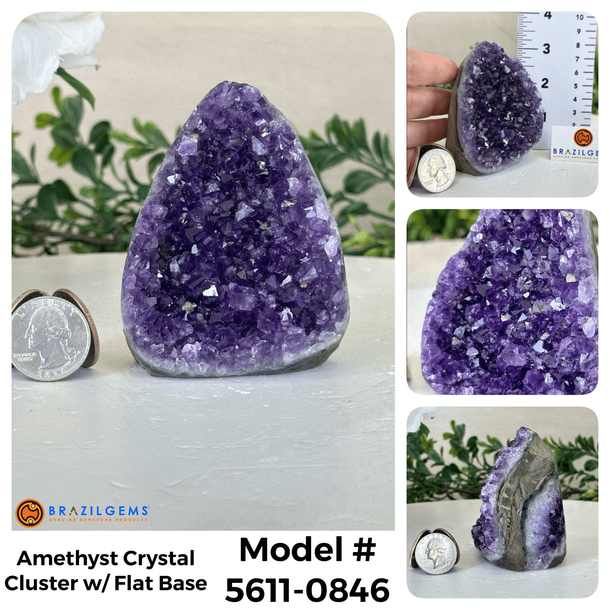 Small Extra Plus Quality Amethyst Crystal Cluster w/ flat base, Various Options #5611 - Brazil GemsBrazil GemsSmall Extra Plus Quality Amethyst Crystal Cluster w/ flat base, Various Options #5611Small Clusters with Flat Bases5611 - 0846