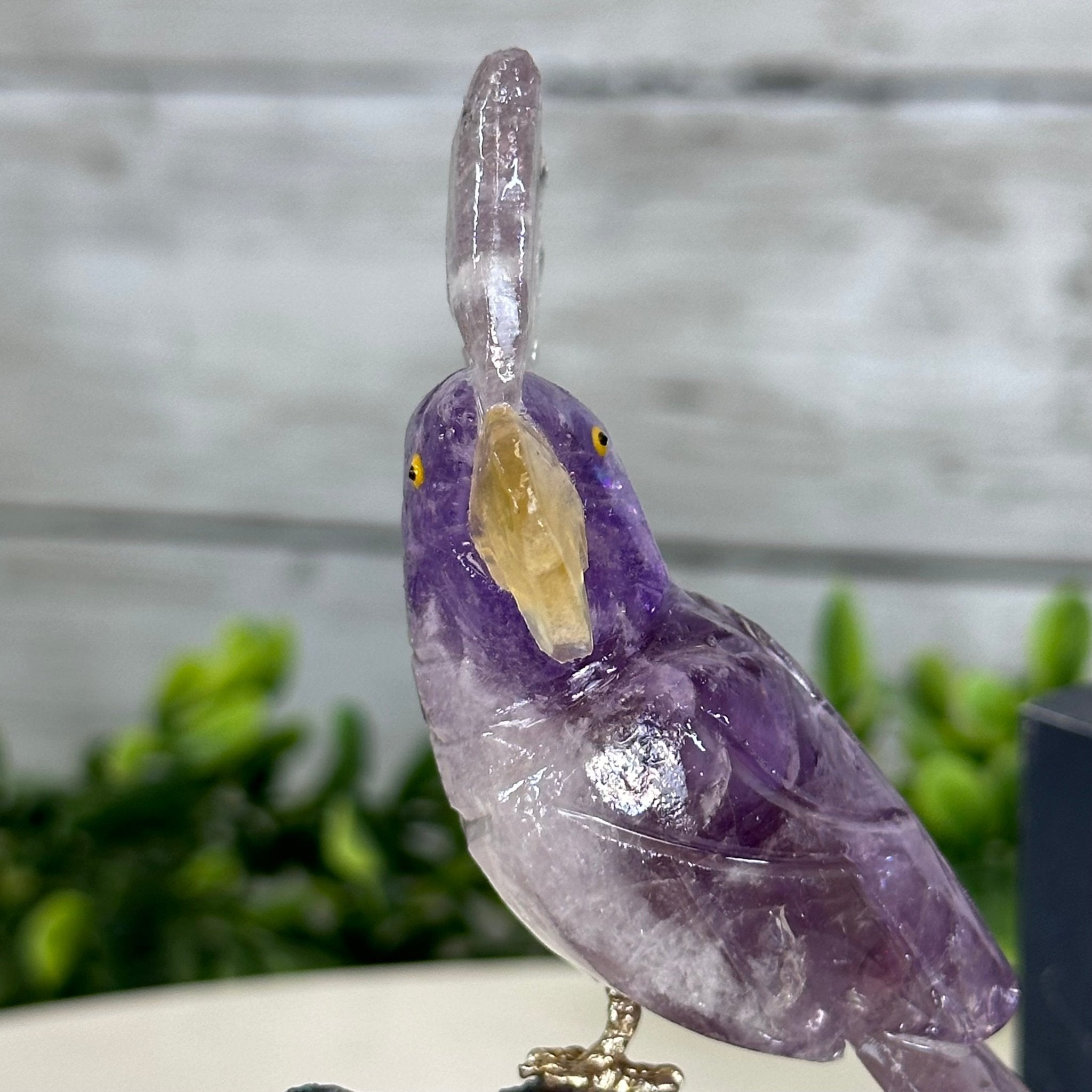 Small Hand - Carved Amethyst Cockatoo on an Amethyst Base, #3002 - AMCAM - 004 - Brazil GemsBrazil GemsSmall Hand - Carved Amethyst Cockatoo on an Amethyst Base, #3002 - AMCAM - 004Crystal Birds3002 - AMCAM - 004