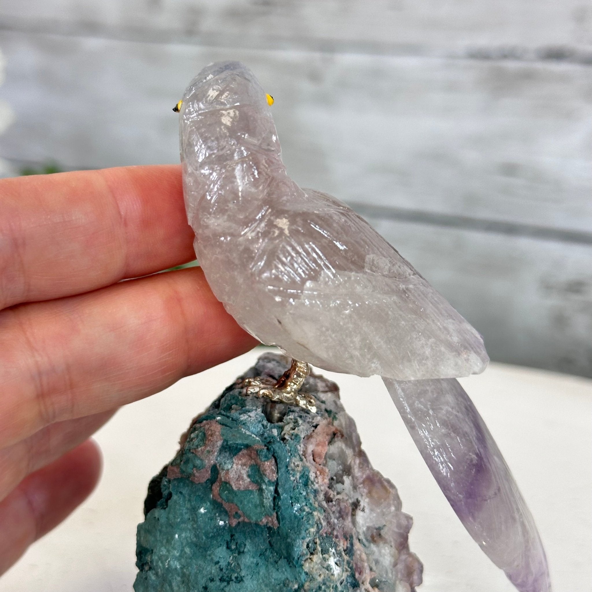 Small Hand - Carved Amethyst Parrot on an Amethyst Base #3002 - AMPAM - 022 - Brazil GemsBrazil GemsSmall Hand - Carved Amethyst Parrot on an Amethyst Base #3002 - AMPAM - 022Crystal Birds3002 - AMPAM - 022