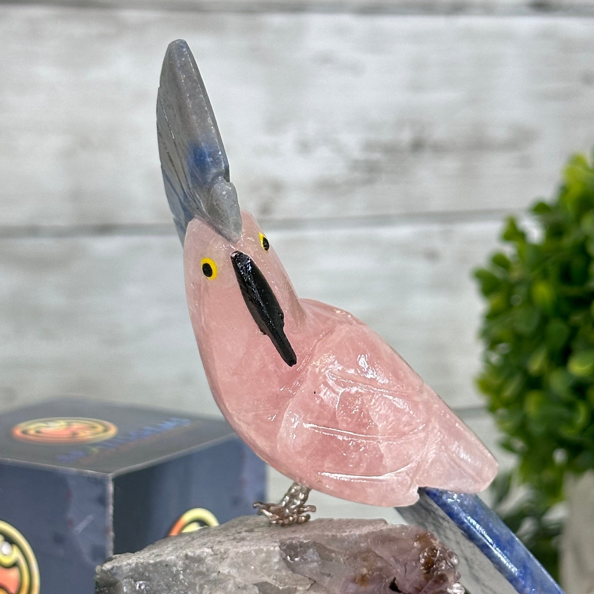 Small Hand - Carved Rose Quartz Cockatoo on an Amethyst Base, #3002 - RQCAM - 011 - Brazil GemsBrazil GemsSmall Hand - Carved Rose Quartz Cockatoo on an Amethyst Base, #3002 - RQCAM - 011Crystal Birds3002 - RQCAM - 011