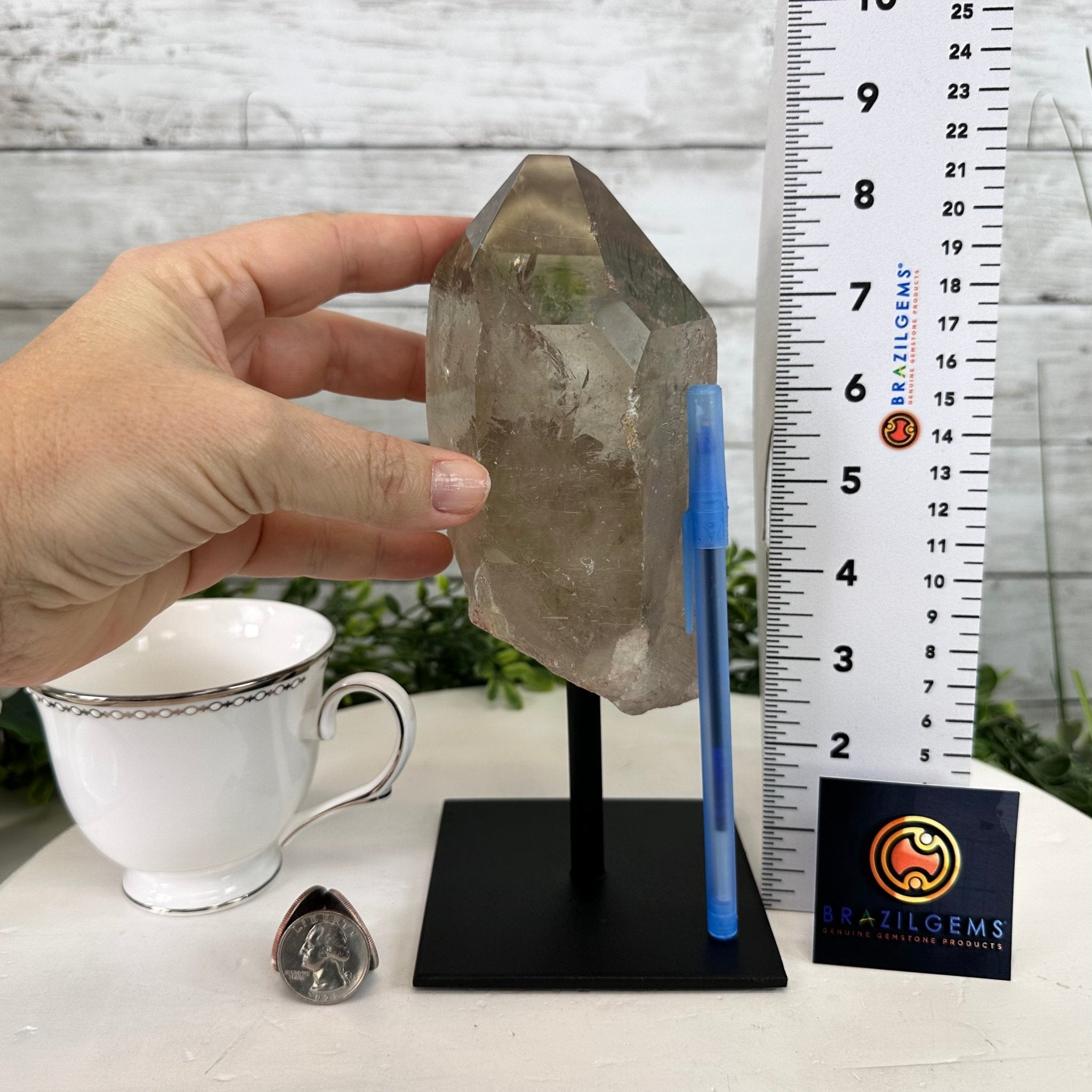 Smoky Quartz Crystal Point on a Metal Stand, 8.1" Tall Model #3122SQ-004 by Brazil Gems - Brazil GemsBrazil GemsSmoky Quartz Crystal Point on a Metal Stand, 8.1" Tall Model #3122SQ-004 by Brazil GemsCrystal Points3122SQ-004