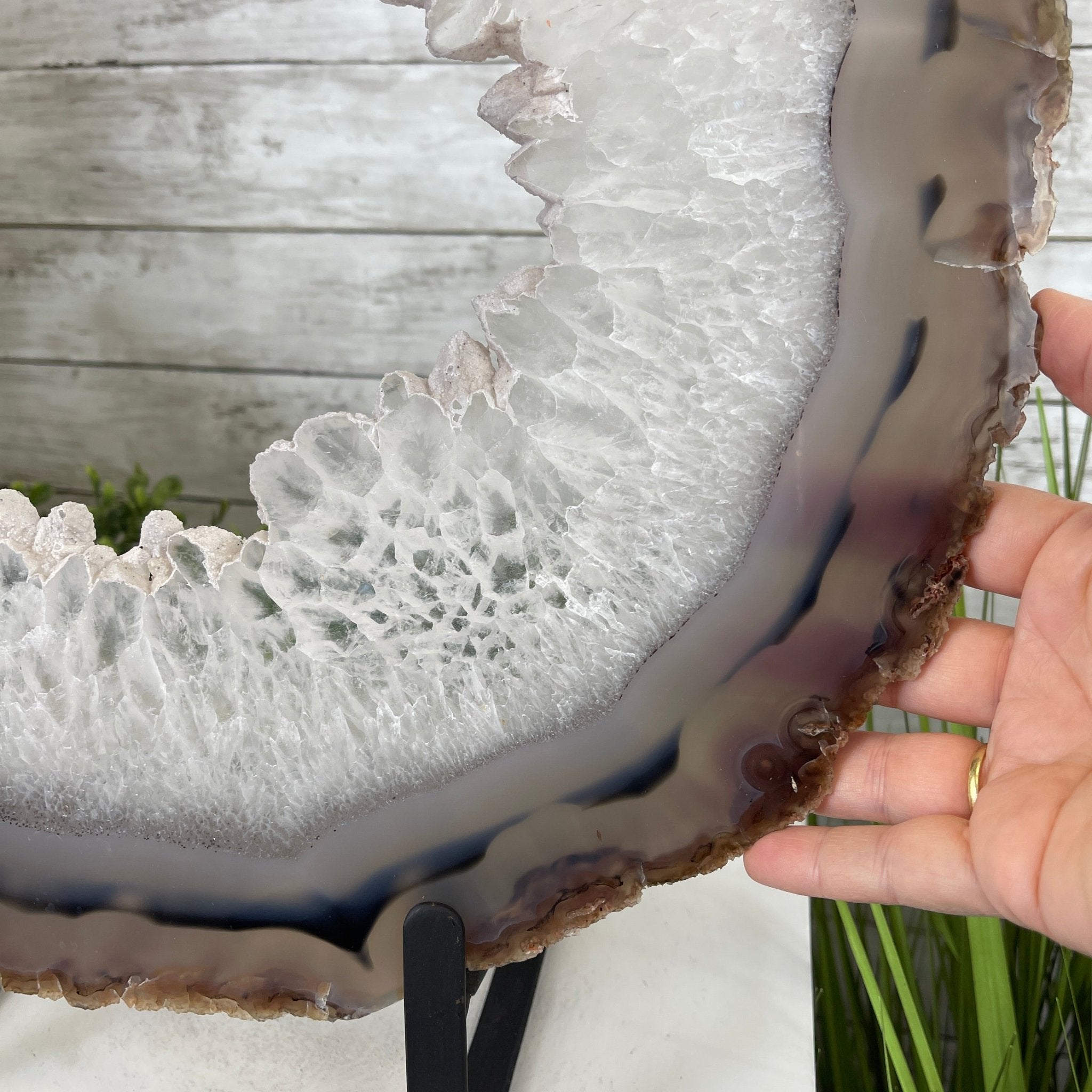 Special Large Natural Brazilian Agate Slice on a Metal Stand, 17.8" x 18" Tall Model #5056-0028 by Brazil Gems - Brazil GemsBrazil GemsSpecial Large Natural Brazilian Agate Slice on a Metal Stand, 17.8" x 18" Tall Model #5056-0028 by Brazil GemsSlices on Fixed Bases5056-0028