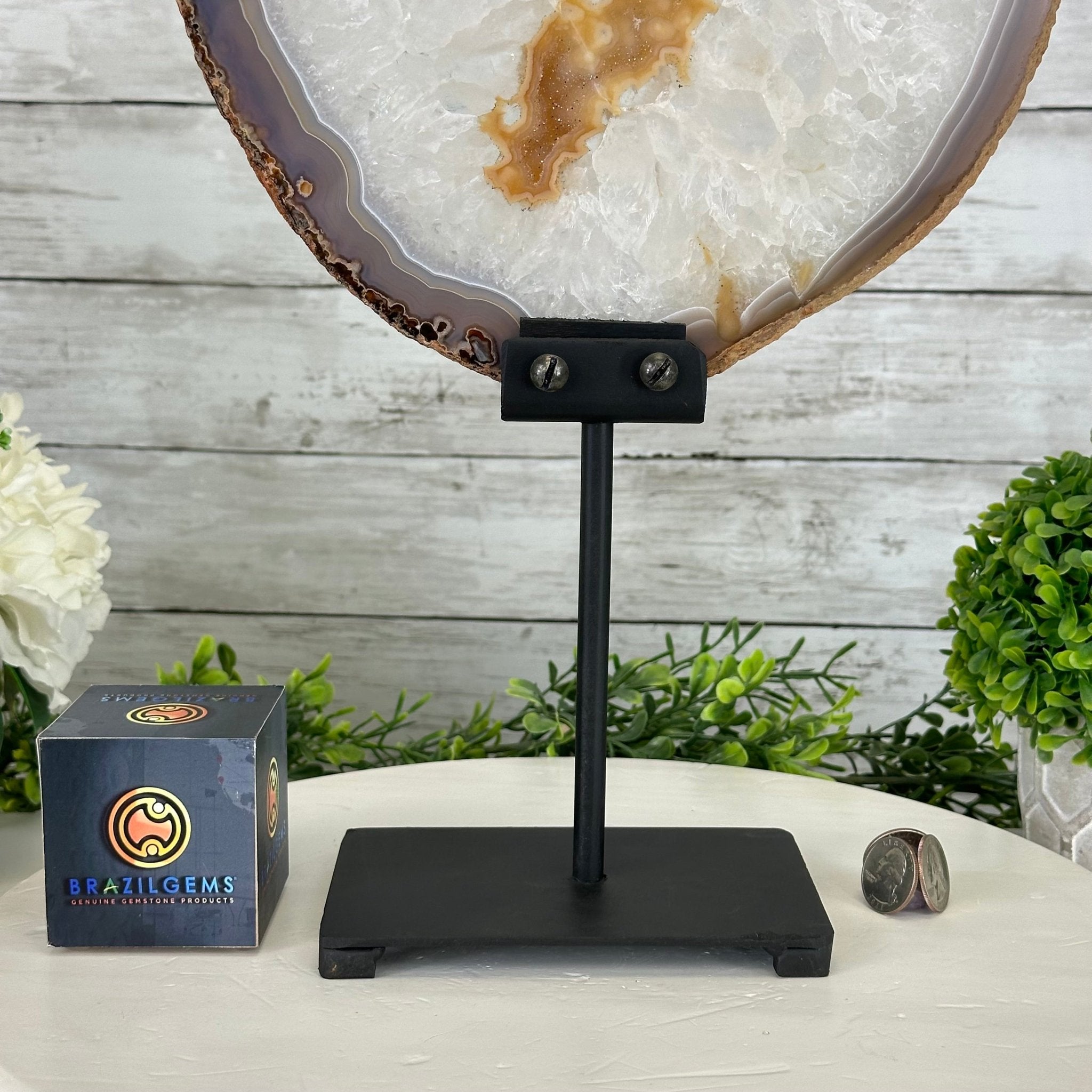 Special Large Natural Brazilian Agate Slice on a Metal Stand, 19" Tall #5056-0035 - Brazil GemsBrazil GemsSpecial Large Natural Brazilian Agate Slice on a Metal Stand, 19" Tall #5056-0035Slices on Fixed Bases5056-0035