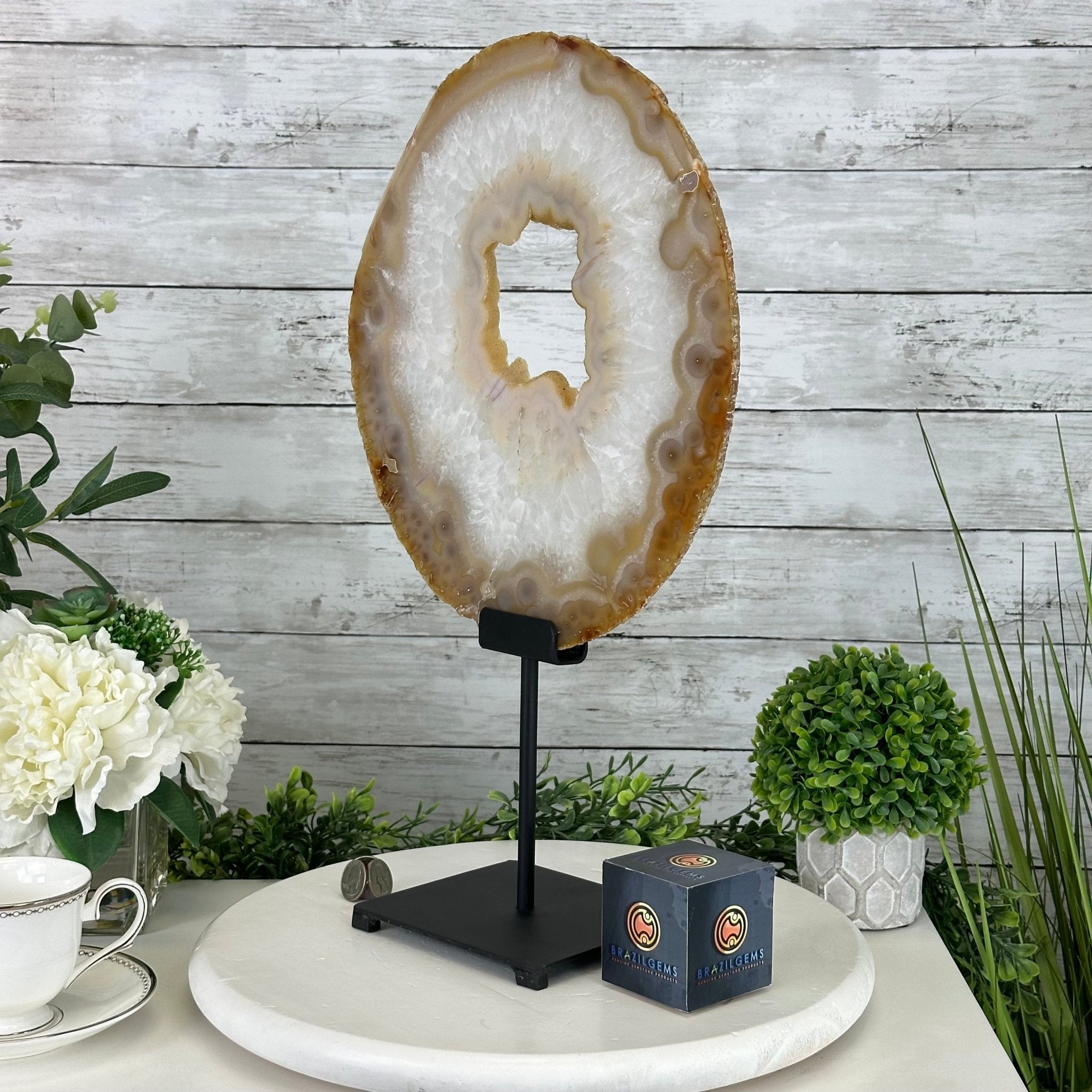 Special Large Natural Brazilian Agate Slice on a Metal Stand, 19.6" Tall #5056-0036 - Brazil GemsBrazil GemsSpecial Large Natural Brazilian Agate Slice on a Metal Stand, 19.6" Tall #5056-0036Slices on Fixed Bases5056-0036