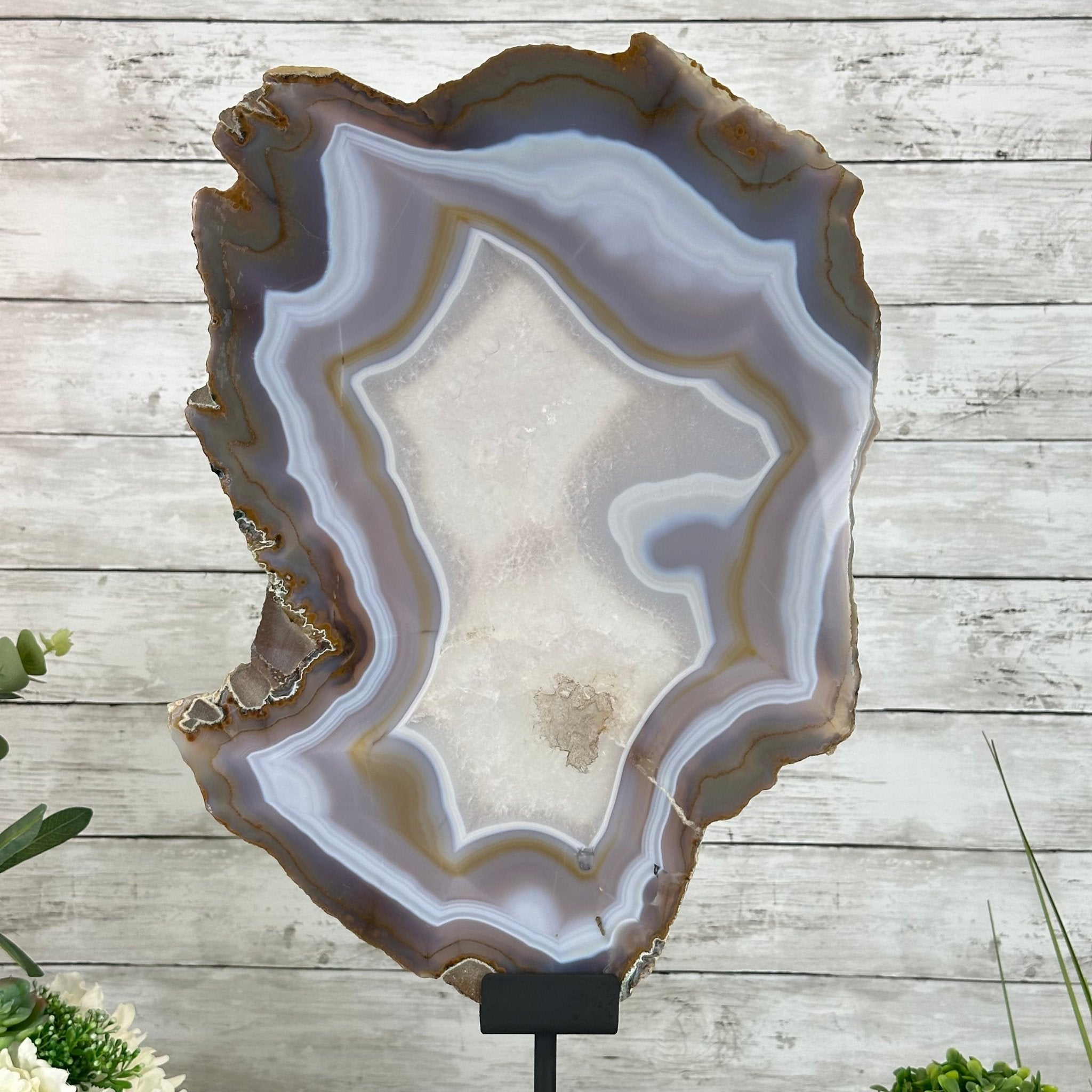 Special Large Natural Brazilian Agate Slice on a Metal Stand, 24.7" Tall #5056-0040 - Brazil GemsBrazil GemsSpecial Large Natural Brazilian Agate Slice on a Metal Stand, 24.7" Tall #5056-0040Slices on Fixed Bases5056-0040