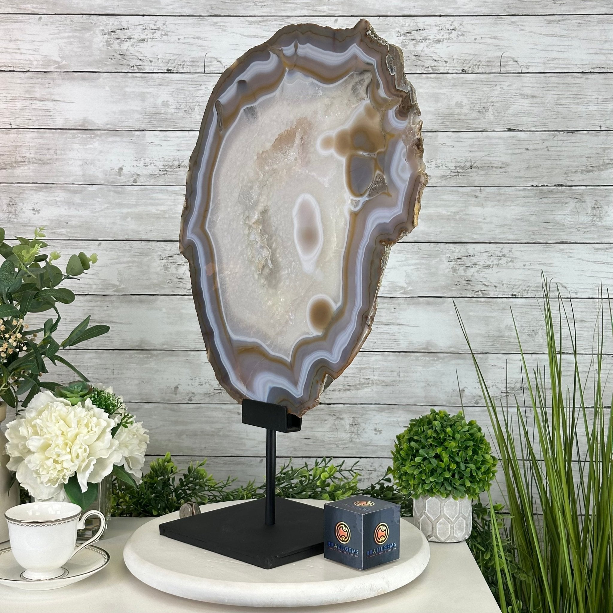 Special Large Natural Brazilian Agate Slice on a Metal Stand, 25" Tall #5056-0041 - Brazil GemsBrazil GemsSpecial Large Natural Brazilian Agate Slice on a Metal Stand, 25" Tall #5056-0041Slices on Fixed Bases5056-0041
