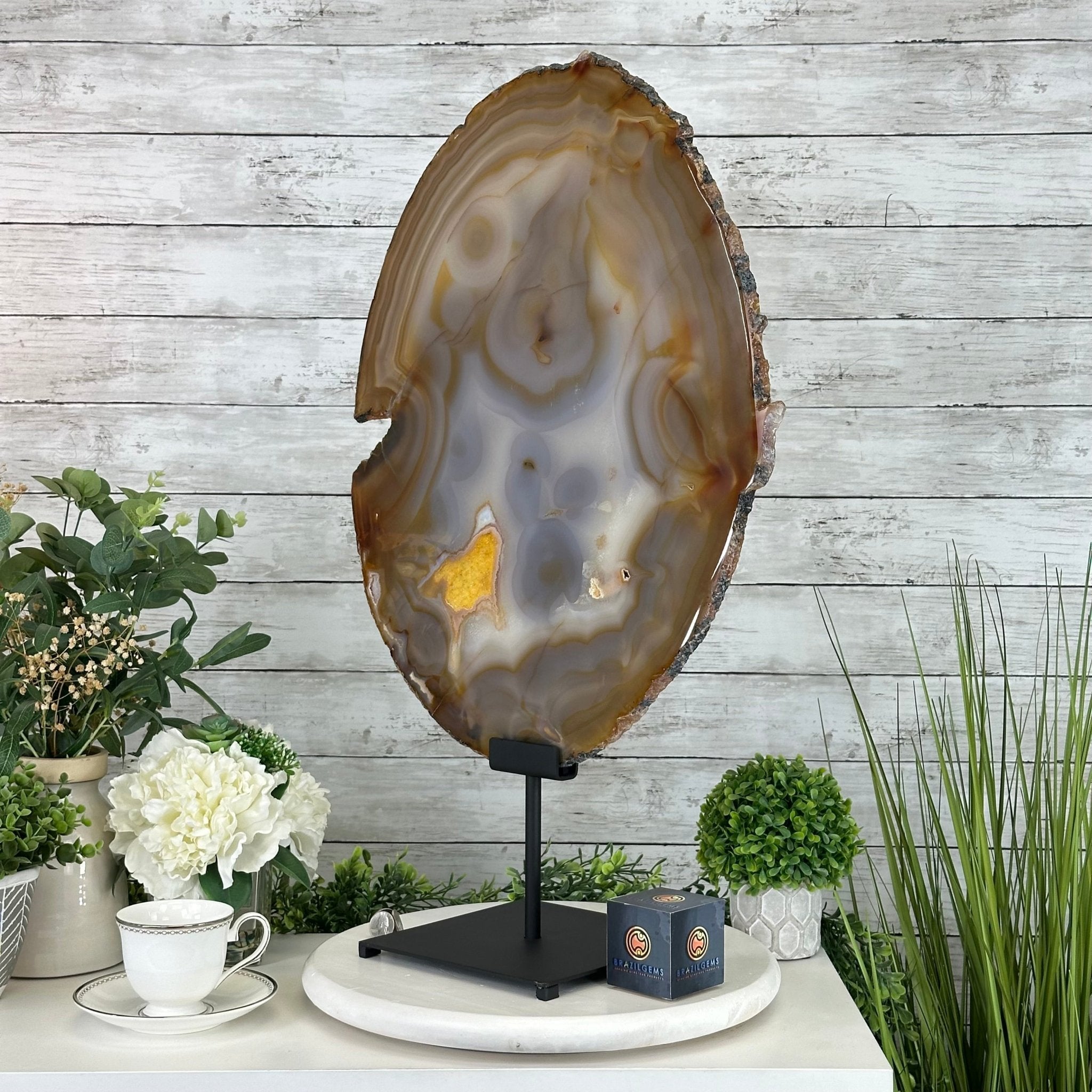 Special Large Natural Brazilian Agate Slice on a Metal Stand, 28.5" Tall #5056-0044 - Brazil GemsBrazil GemsSpecial Large Natural Brazilian Agate Slice on a Metal Stand, 28.5" Tall #5056-0044Slices on Fixed Bases5056-0044
