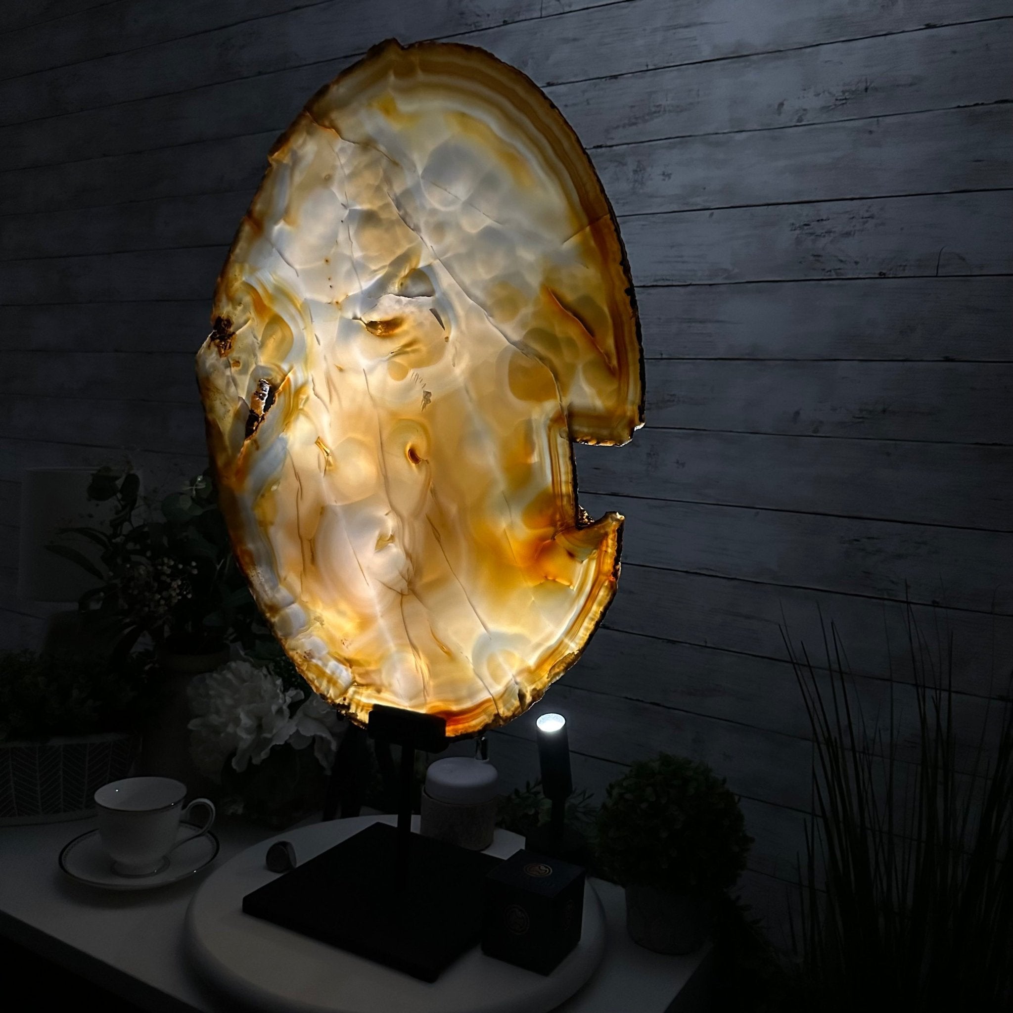 Special Large Natural Brazilian Agate Slice on a Metal Stand, 29.5" Tall #5056-0045 - Brazil GemsBrazil GemsSpecial Large Natural Brazilian Agate Slice on a Metal Stand, 29.5" Tall #5056-0045Slices on Fixed Bases5056-0045