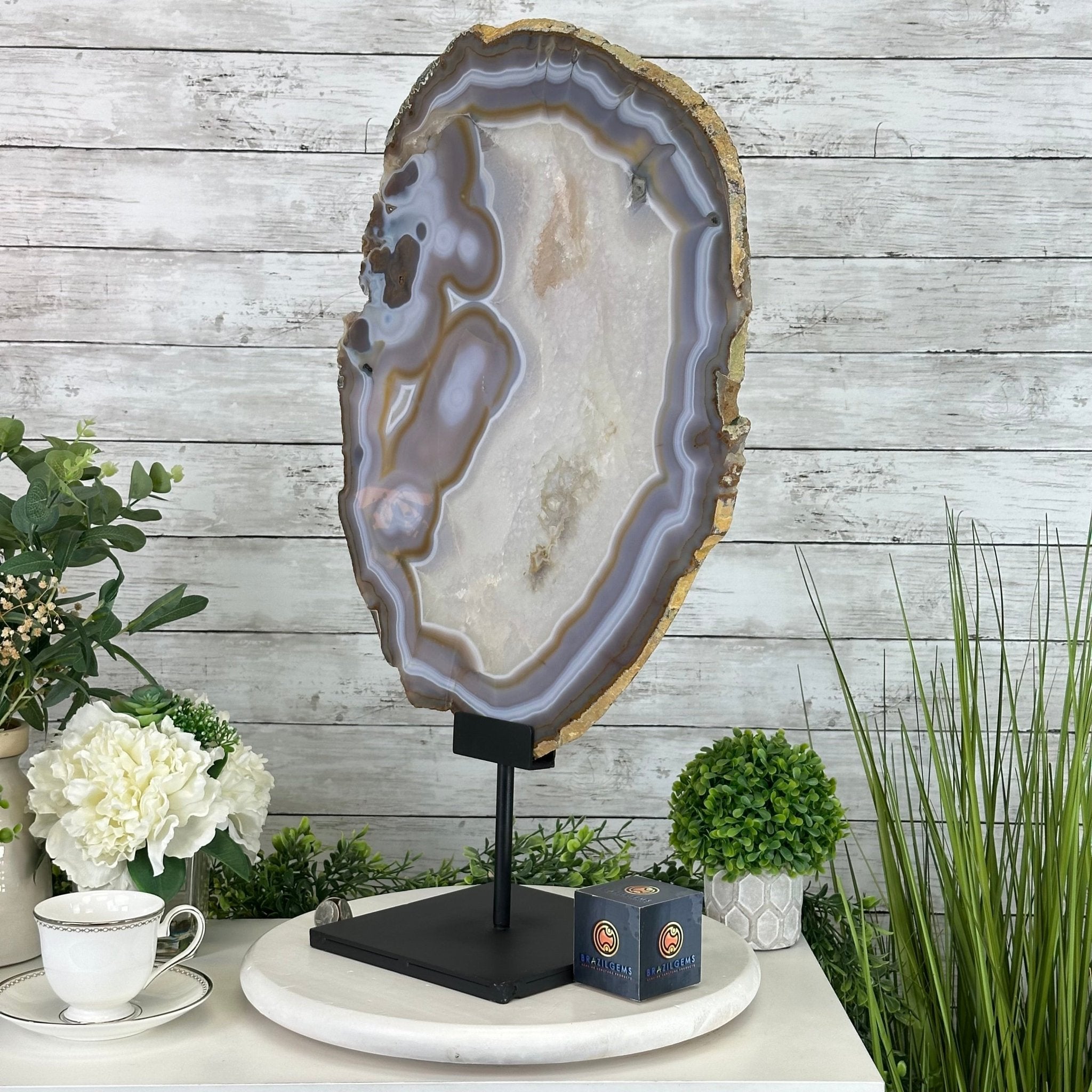 Special Large Natural Brazilian Agate slice on metal base, 26.9" Tall #5056-0042 - Brazil GemsBrazil GemsSpecial Large Natural Brazilian Agate slice on metal base, 26.9" Tall #5056-0042Slices on Fixed Bases5056-0042