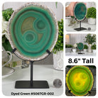 Special Smaller Dyed Blue, Pink, Green Brazilian Agate Slices on Metal Stands Model #5067 by Brazil Gems - Brazil GemsBrazil GemsSpecial Smaller Dyed Blue, Pink, Green Brazilian Agate Slices on Metal Stands Model #5067 by Brazil GemsSlices on Fixed Bases5067GR-001
