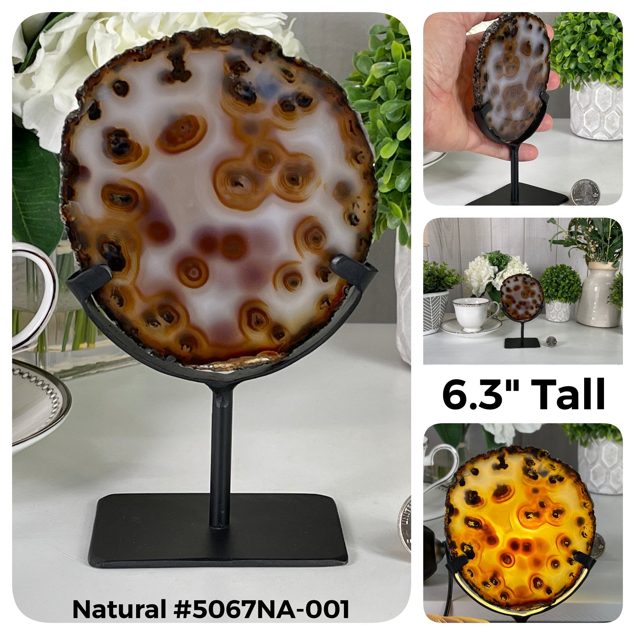 Special Smaller Natural Brazilian Agate Slices on Metal Stands Model #5067 by Brazil Gems - Brazil GemsBrazil GemsSpecial Smaller Natural Brazilian Agate Slices on Metal Stands Model #5067 by Brazil GemsSlices on Fixed Bases5067NA-001