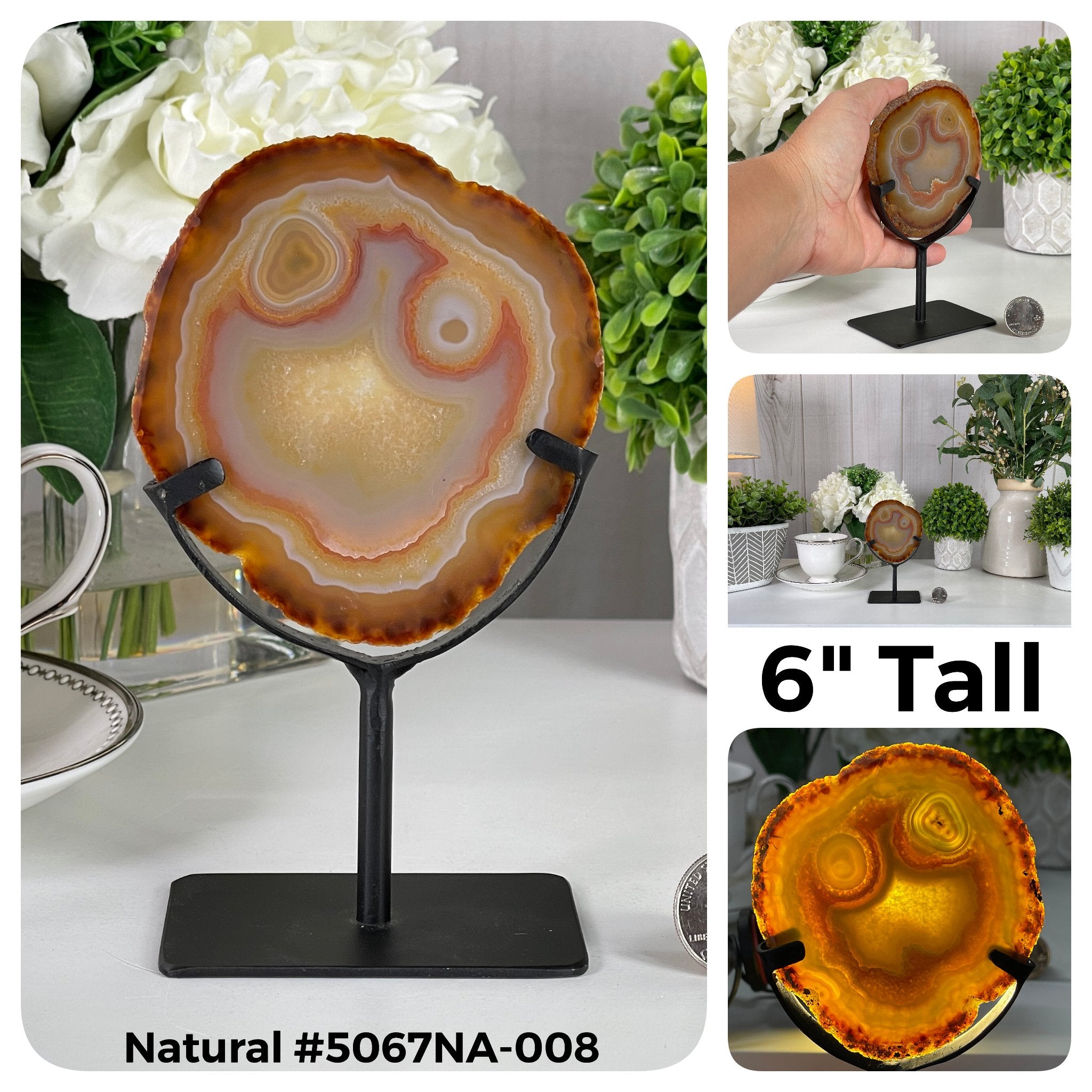 Special Smaller Natural Brazilian Agate Slices on Metal Stands Model #5067 by Brazil Gems - Brazil GemsBrazil GemsSpecial Smaller Natural Brazilian Agate Slices on Metal Stands Model #5067 by Brazil GemsSlices on Fixed Bases5067NA-008