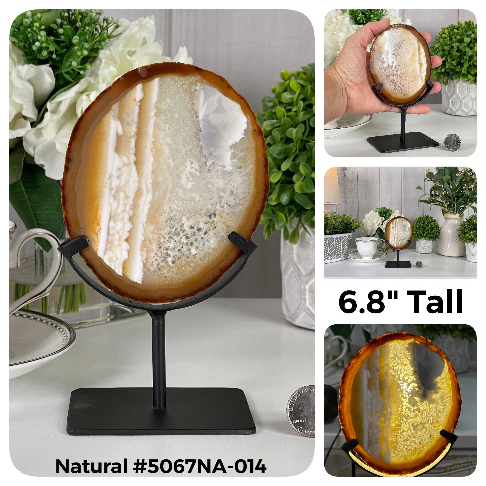 Special Smaller Natural Brazilian Agate Slices on Metal Stands Model #5067 by Brazil Gems - Brazil GemsBrazil GemsSpecial Smaller Natural Brazilian Agate Slices on Metal Stands Model #5067 by Brazil GemsSlices on Fixed Bases5067NA-014