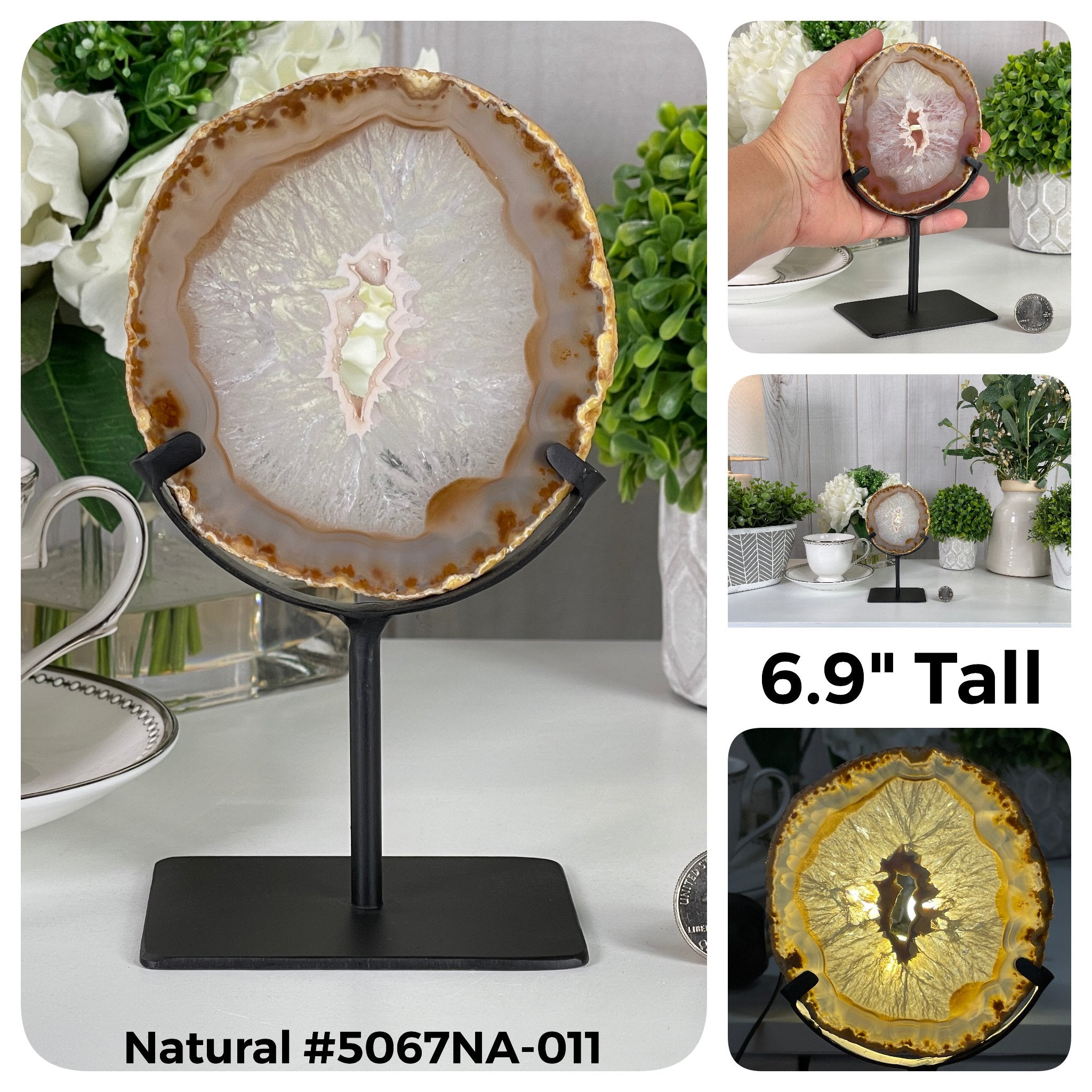 Special Smaller Natural Brazilian Agate Slices on Metal Stands Model #5067 by Brazil Gems - Brazil GemsBrazil GemsSpecial Smaller Natural Brazilian Agate Slices on Metal Stands Model #5067 by Brazil GemsSlices on Fixed Bases5067NA-011