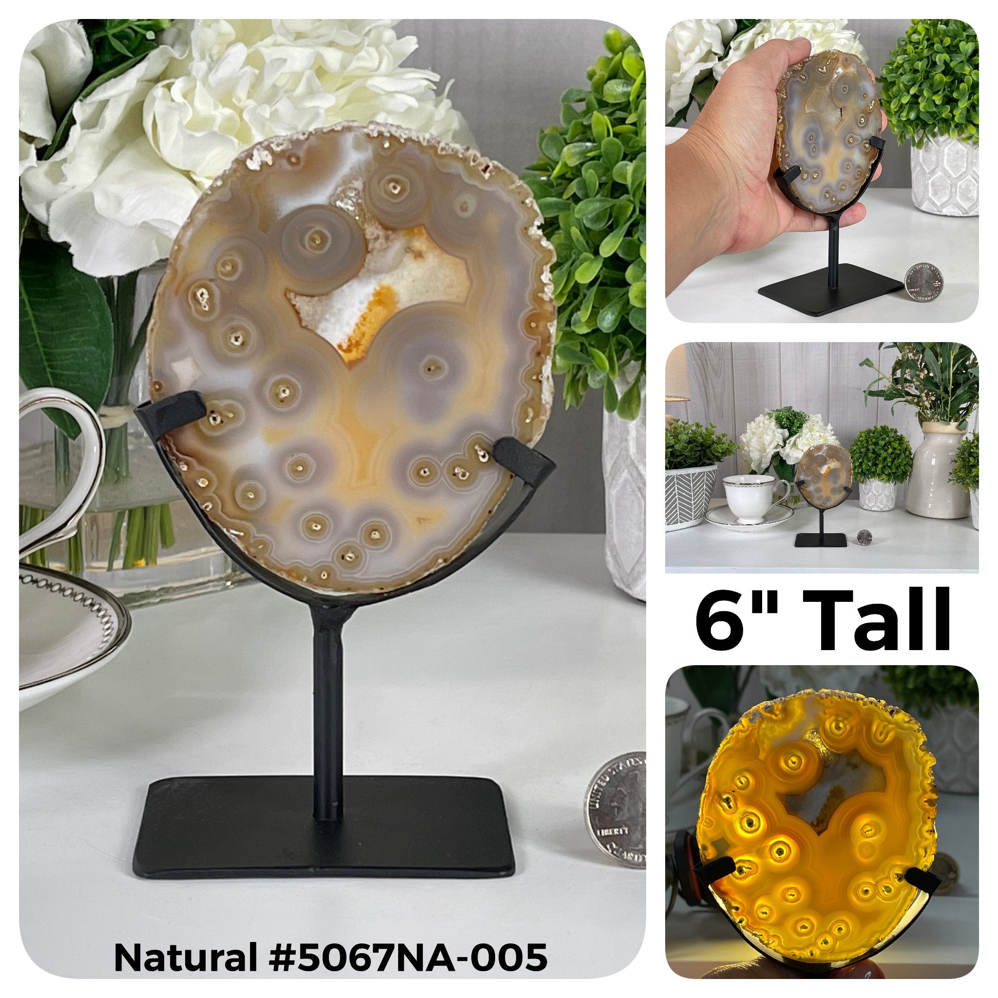 Special Smaller Natural Brazilian Agate Slices on Metal Stands Model #5067 by Brazil Gems - Brazil GemsBrazil GemsSpecial Smaller Natural Brazilian Agate Slices on Metal Stands Model #5067 by Brazil GemsSlices on Fixed Bases5067NA-005