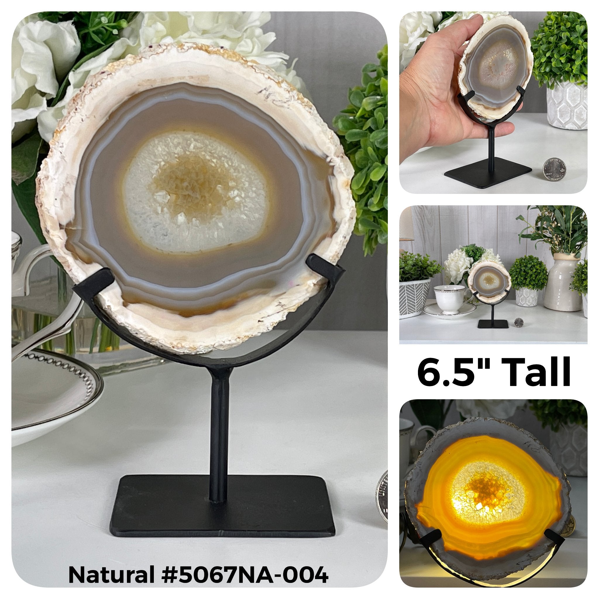 Special Smaller Natural Brazilian Agate Slices on Metal Stands Model #5067 by Brazil Gems - Brazil GemsBrazil GemsSpecial Smaller Natural Brazilian Agate Slices on Metal Stands Model #5067 by Brazil GemsSlices on Fixed Bases5067NA-004