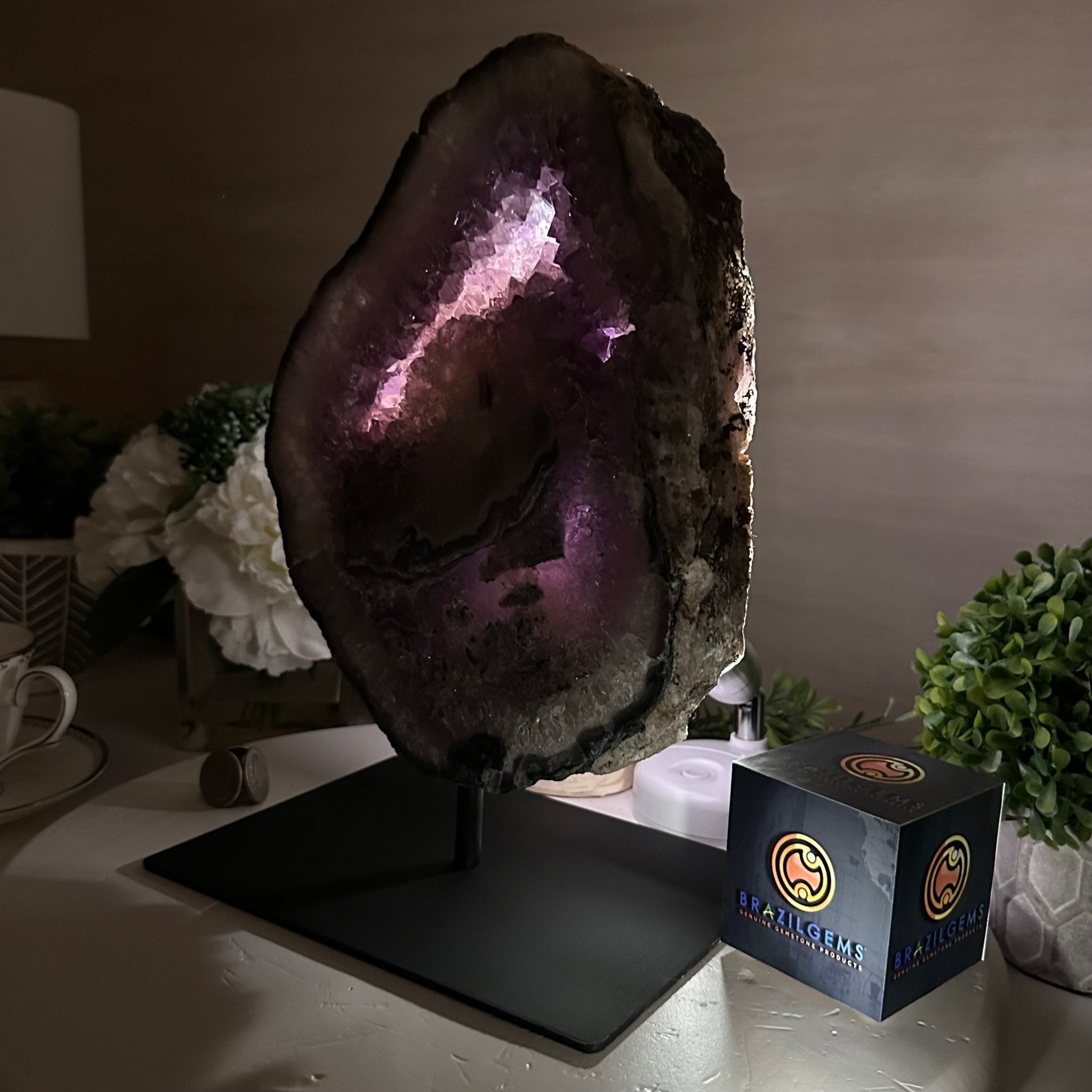 Standard Plus Quality Amethyst Crystal Slice, 10.3 lbs & 11.9" Tall #5621AM - 007 - Brazil GemsBrazil GemsStandard Plus Quality Amethyst Crystal Slice, 10.3 lbs & 11.9" Tall #5621AM - 007Slices on Fixed Bases5621AM - 007