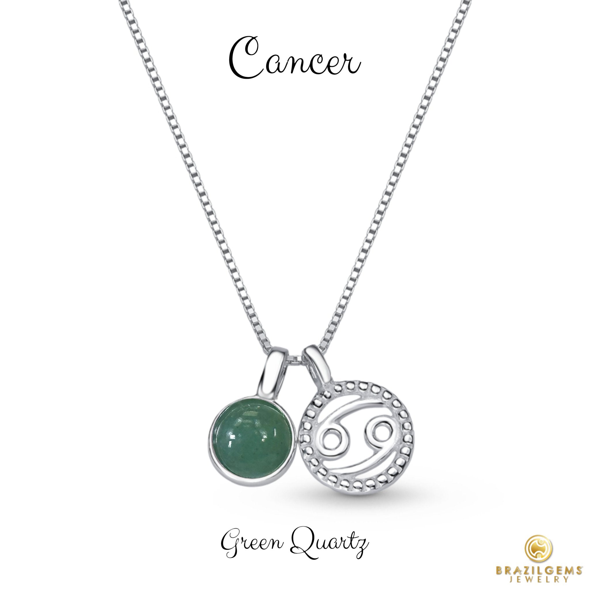 Sterling Silver Cancer Zodiac Pendant Necklace w/ Natural Gemstone - Brazil GemsBrazil GemsSterling Silver Cancer Zodiac Pendant Necklace w/ Natural GemstoneNecklace12SS9596 - 112