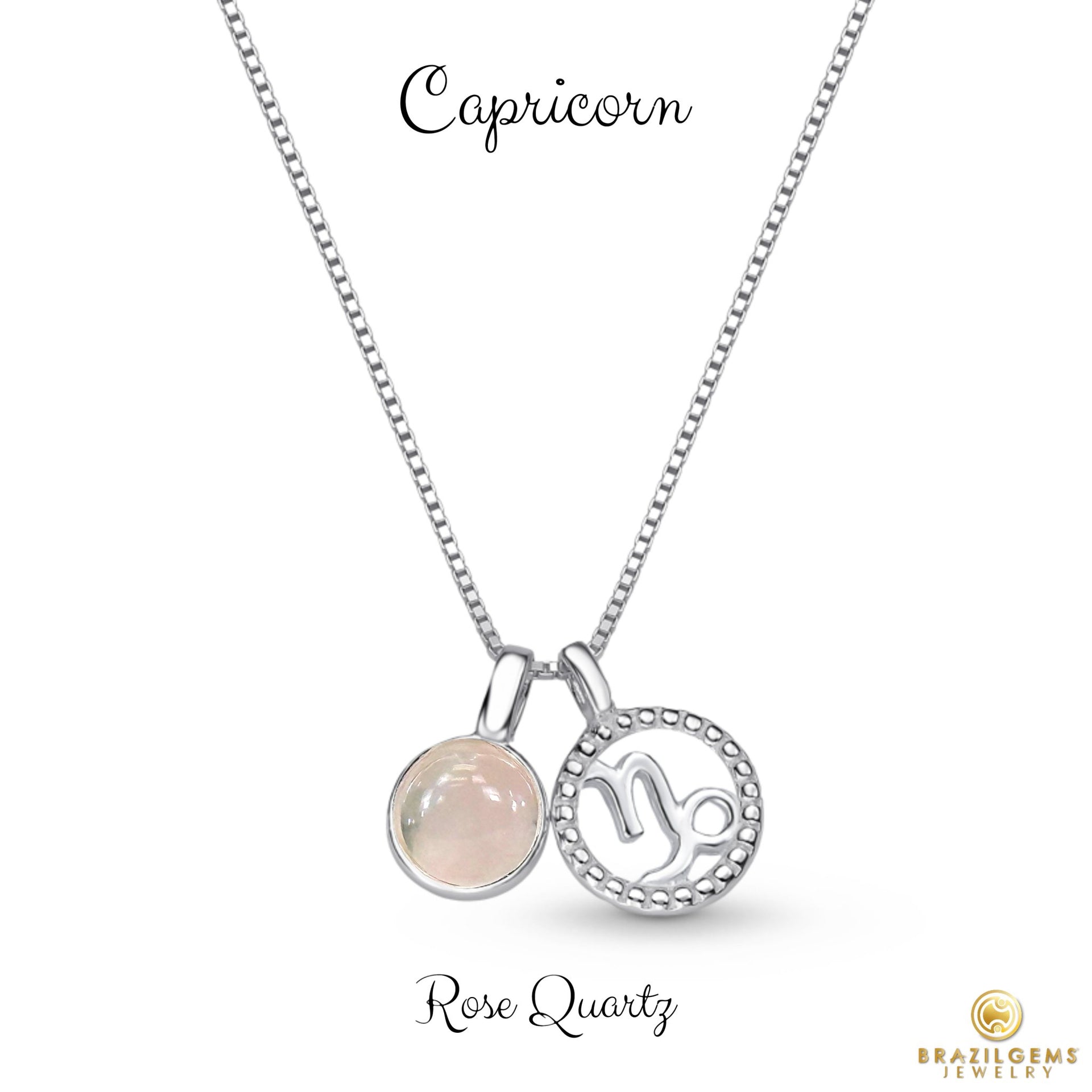 Sterling Silver Capricorn Zodiac Pendant Necklace w/ Natural