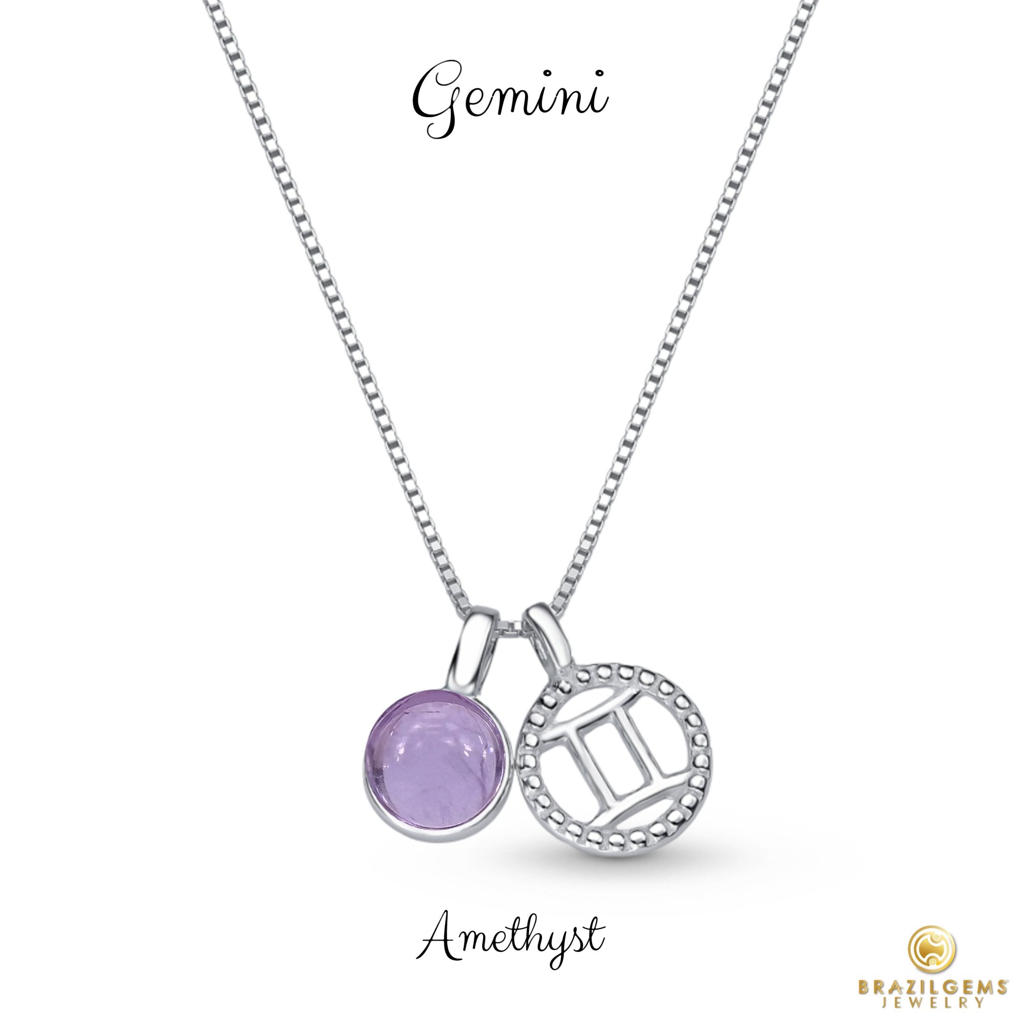 Sterling Silver Gemini Zodiac Pendant Necklace w/ Natural Gemstones - Brazil GemsBrazil GemsSterling Silver Gemini Zodiac Pendant Necklace w/ Natural GemstonesNecklace12SS9595