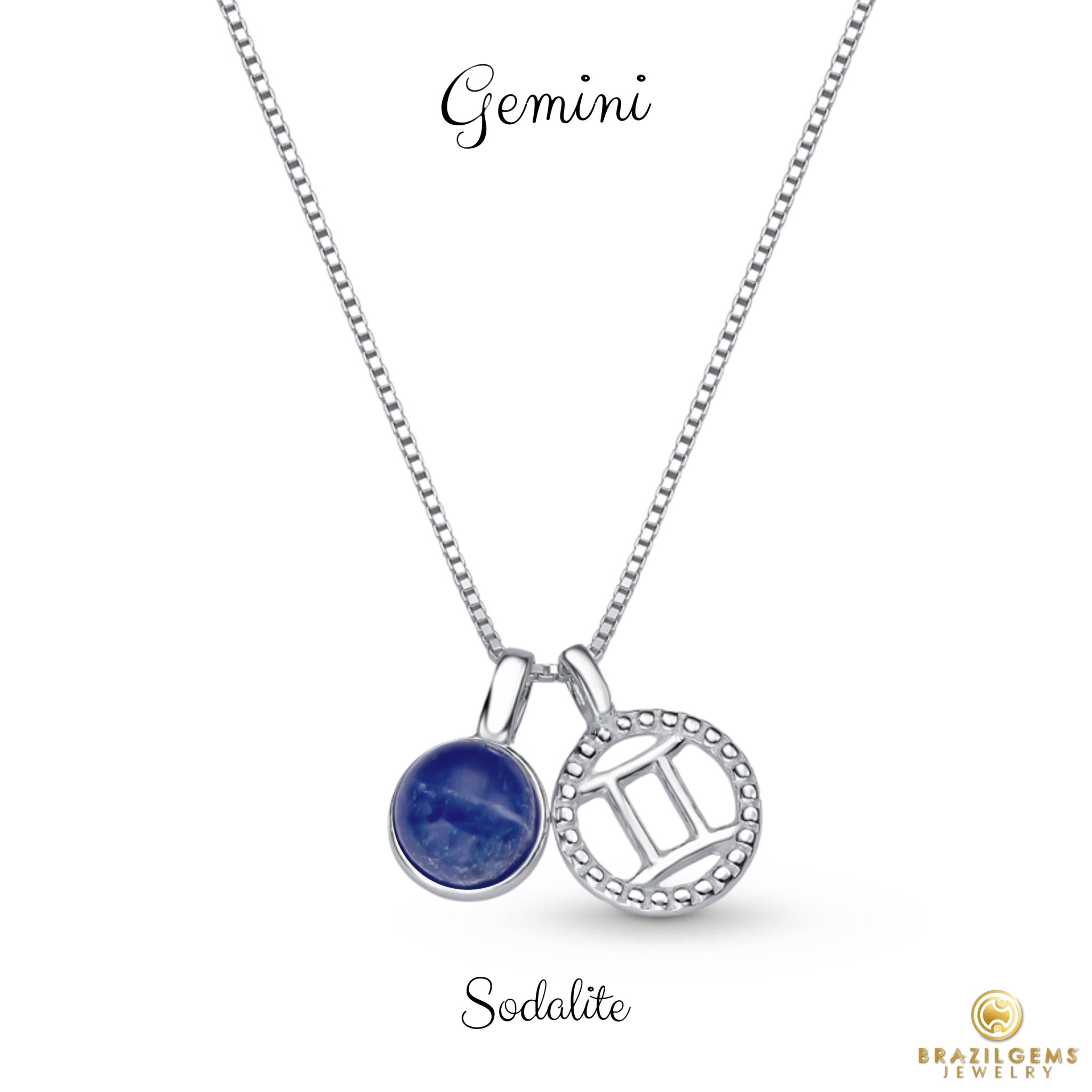 アクセサリー inimeg gemini Sterling Silver Gemini Zodiac Pendant Necklace w/ Natural