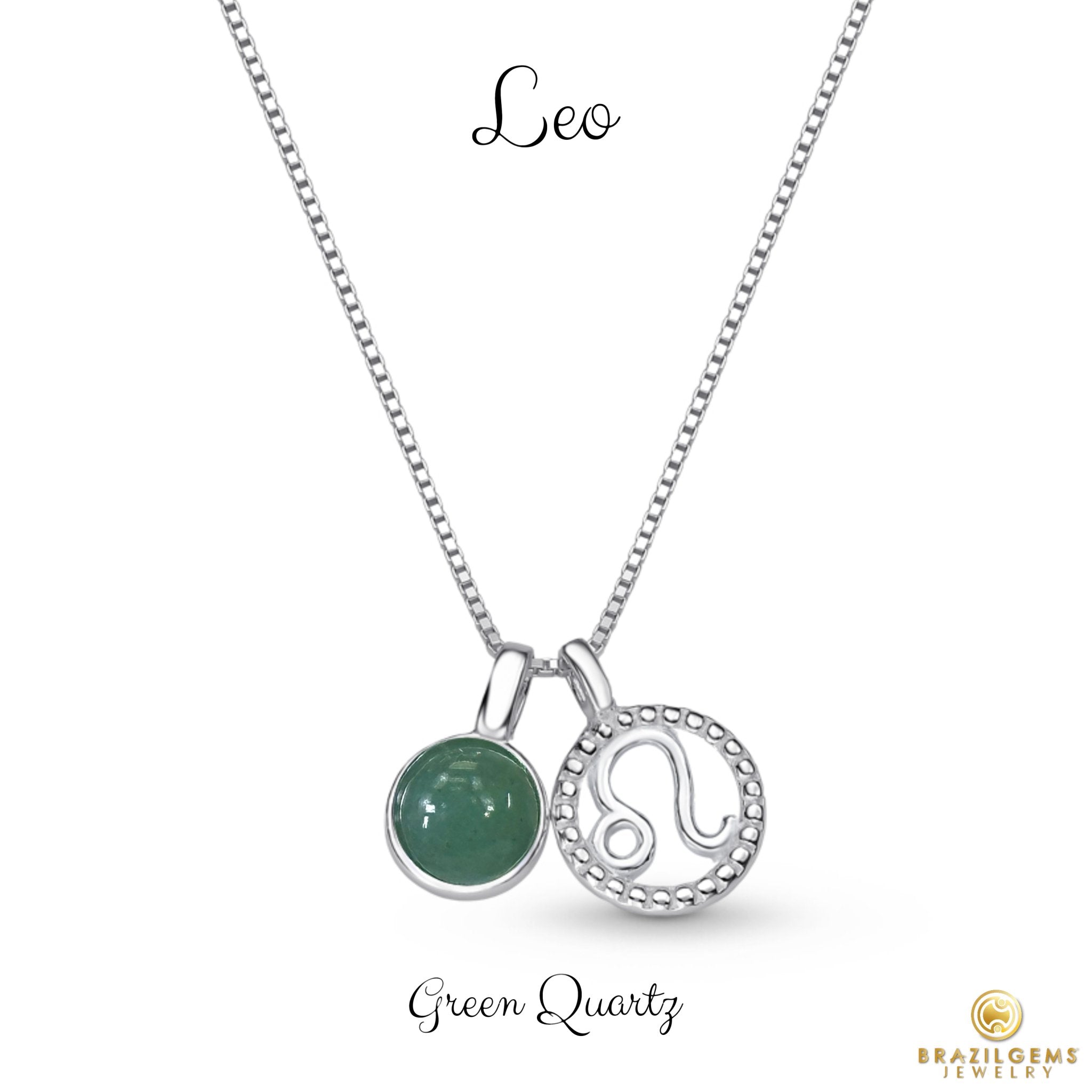 Sterling Silver Leo Zodiac Pendant Necklace w/ Natural Gemstone
