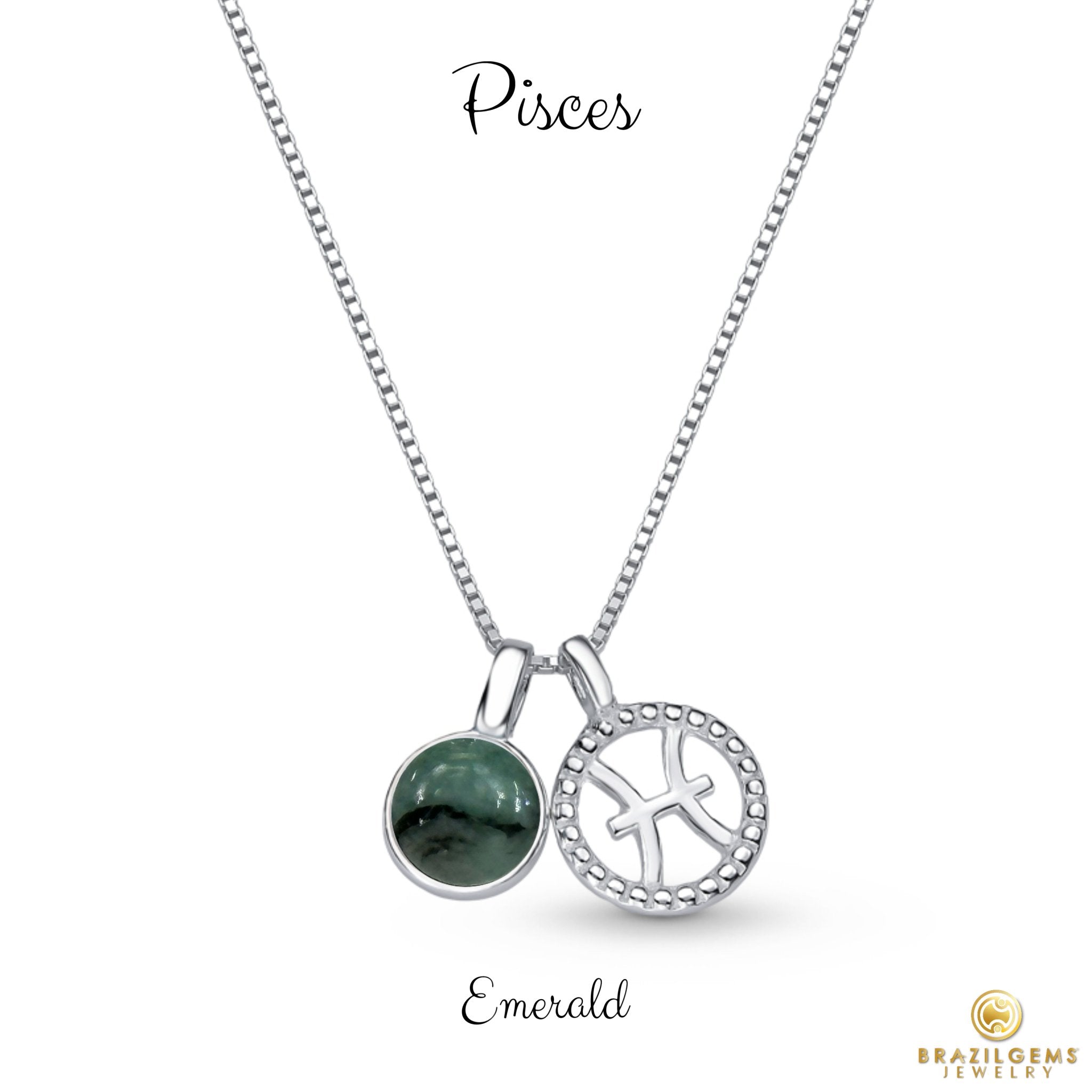 Sterling Silver Pisces Zodiac Pendant Necklace w/ Natural Gemstone