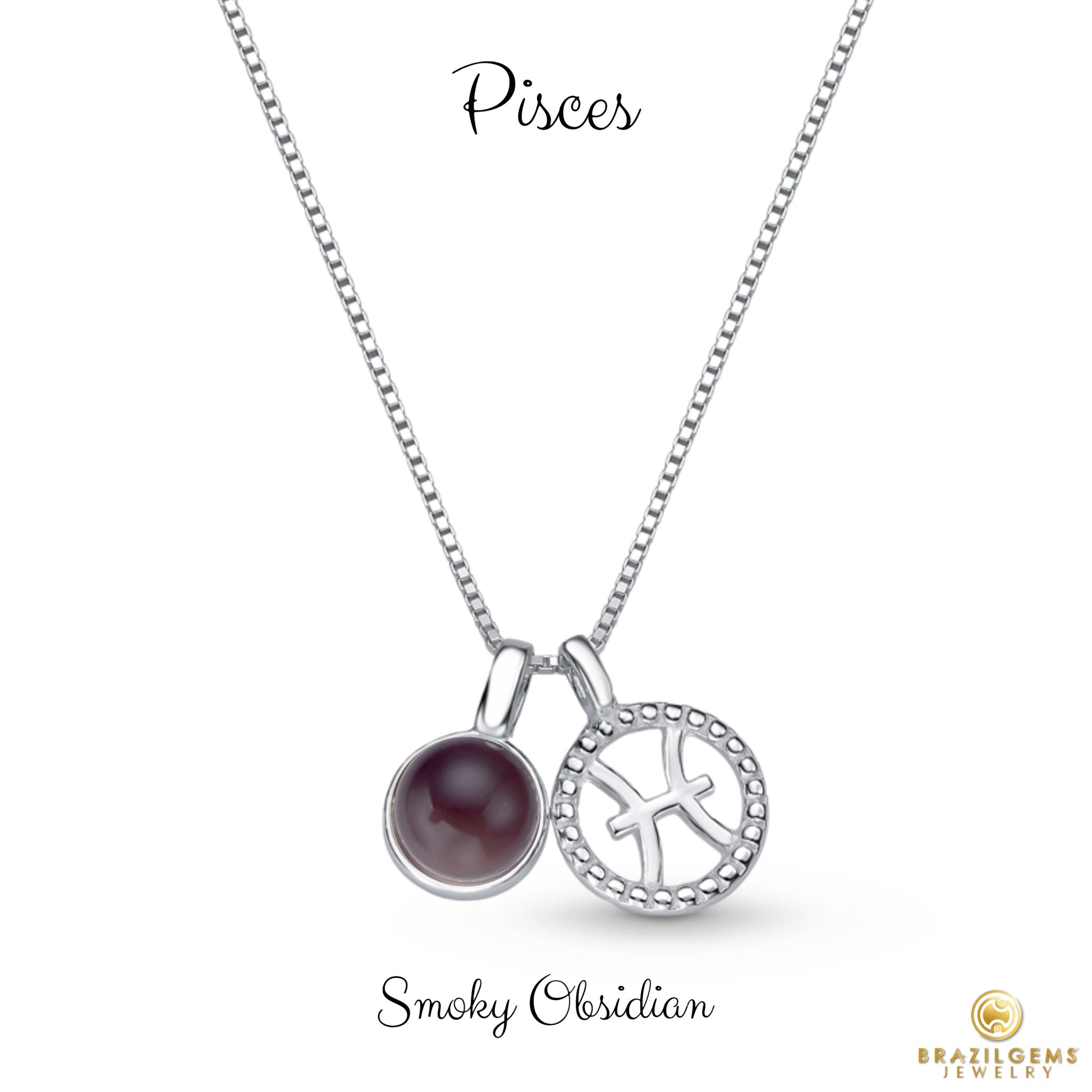 Sterling Silver Pisces Zodiac Pendant Necklace w/ Natural Gemstone