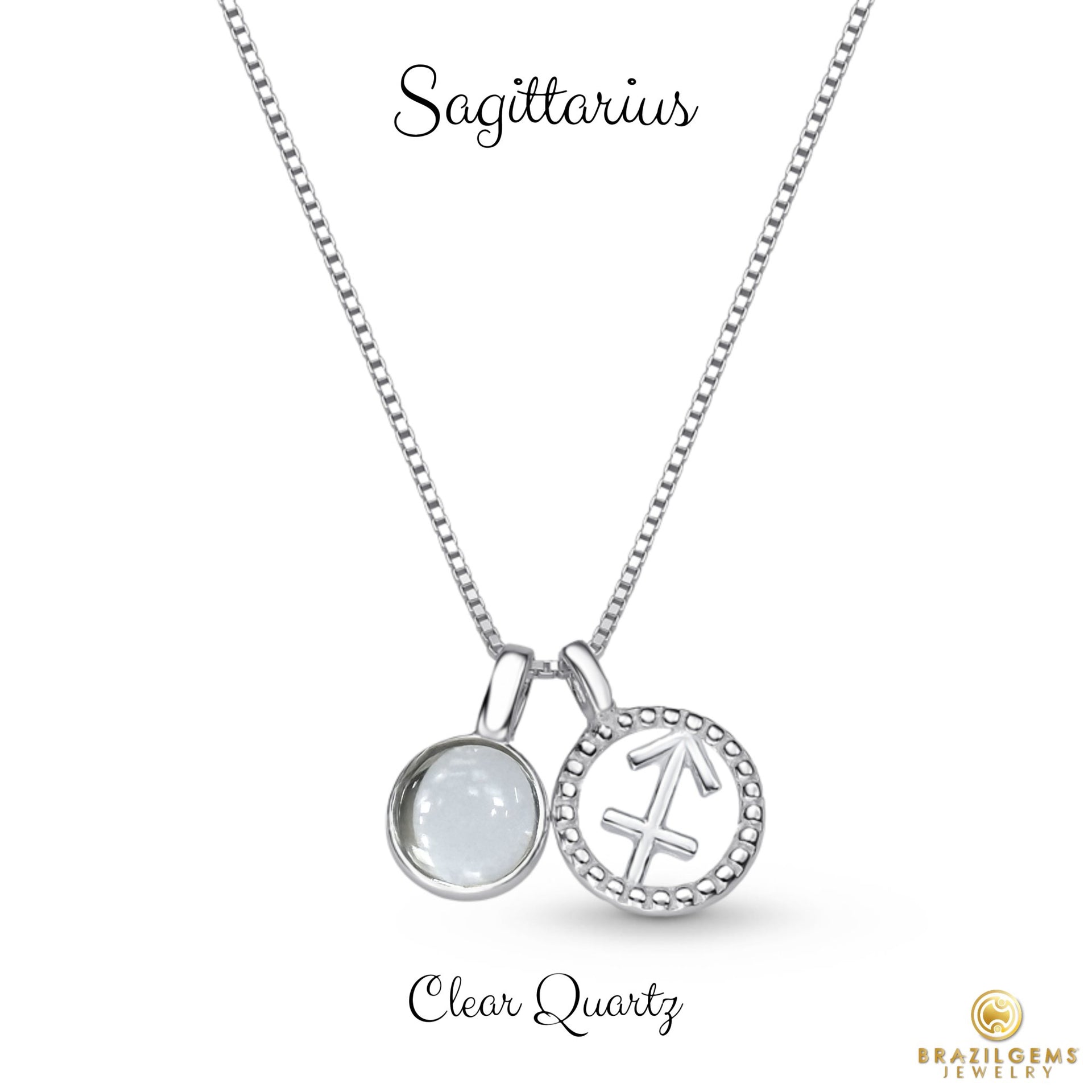 Sterling Silver Sagittarius Zodiac Pendant Necklace w/ Natural