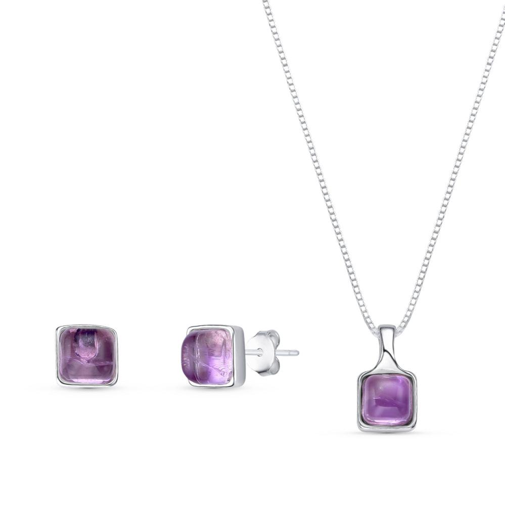 Sterling Silver Square Necklace & Earring Set w/ Natural Gemstones - Brazil GemsBrazil GemsSterling Silver Square Necklace & Earring Set w/ Natural GemstonesNecklace & Earring Set14SS9889 - 103