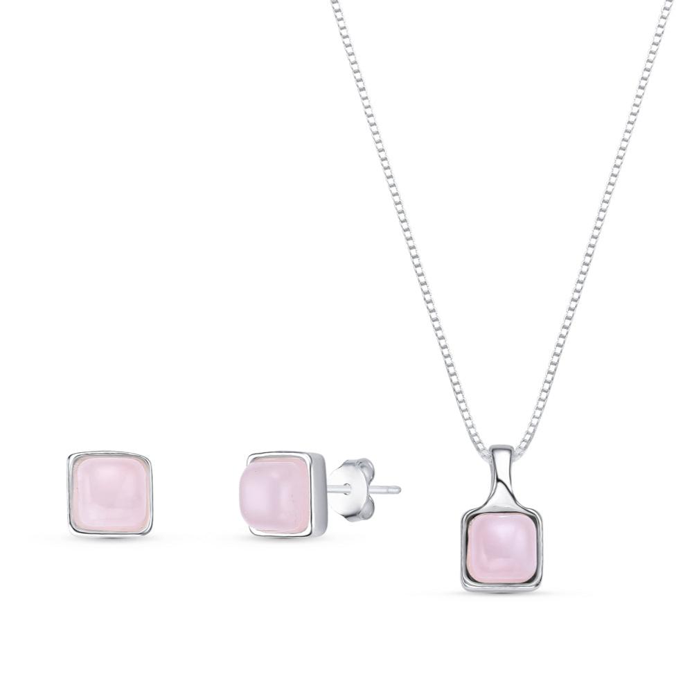 Sterling Silver Square Necklace & Earring Set w/ Natural Gemstones - Brazil GemsBrazil GemsSterling Silver Square Necklace & Earring Set w/ Natural GemstonesNecklace & Earring Set14SS9889 - 123