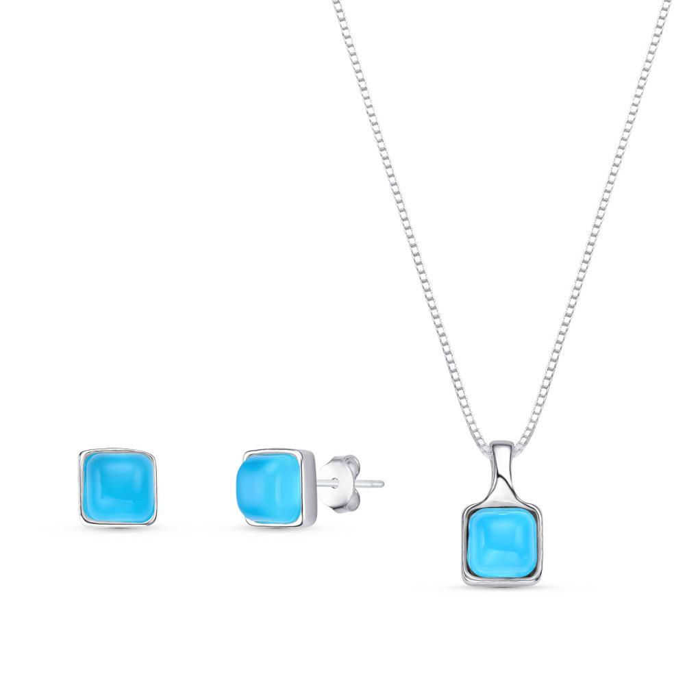 Sterling Silver Square Necklace & Earring Set w/ Natural Gemstones - Brazil GemsBrazil GemsSterling Silver Square Necklace & Earring Set w/ Natural GemstonesNecklace & Earring Set14SS9889 - 128