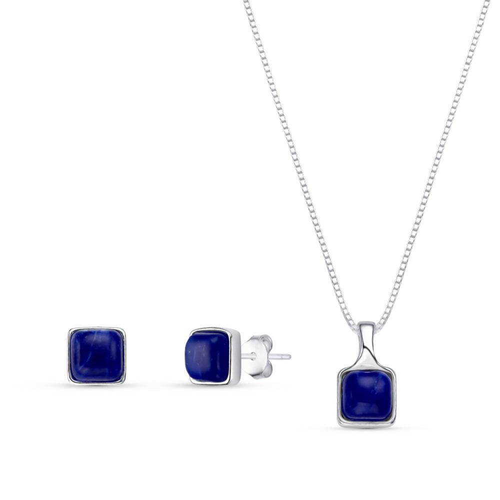 Sterling Silver Square Necklace & Earring Set w/ Natural Gemstones - Brazil GemsBrazil GemsSterling Silver Square Necklace & Earring Set w/ Natural GemstonesNecklace & Earring Set14SS9889 - 130